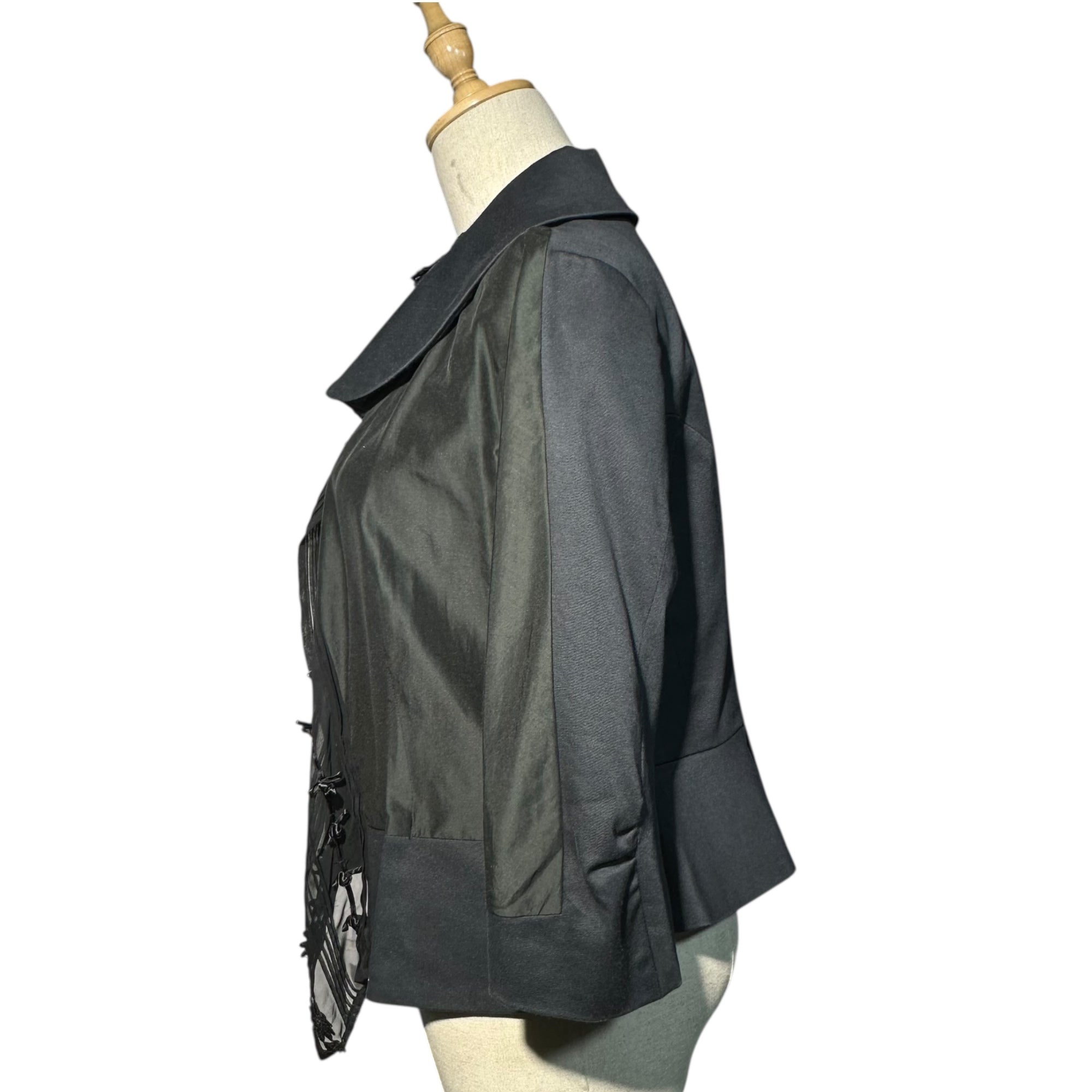 COMME des GARCONS(コムデギャルソン) Lace-embellished round collar hook button jacket レース装飾 丸襟 フックボタン ジャケット 2000年代品 S ブラック