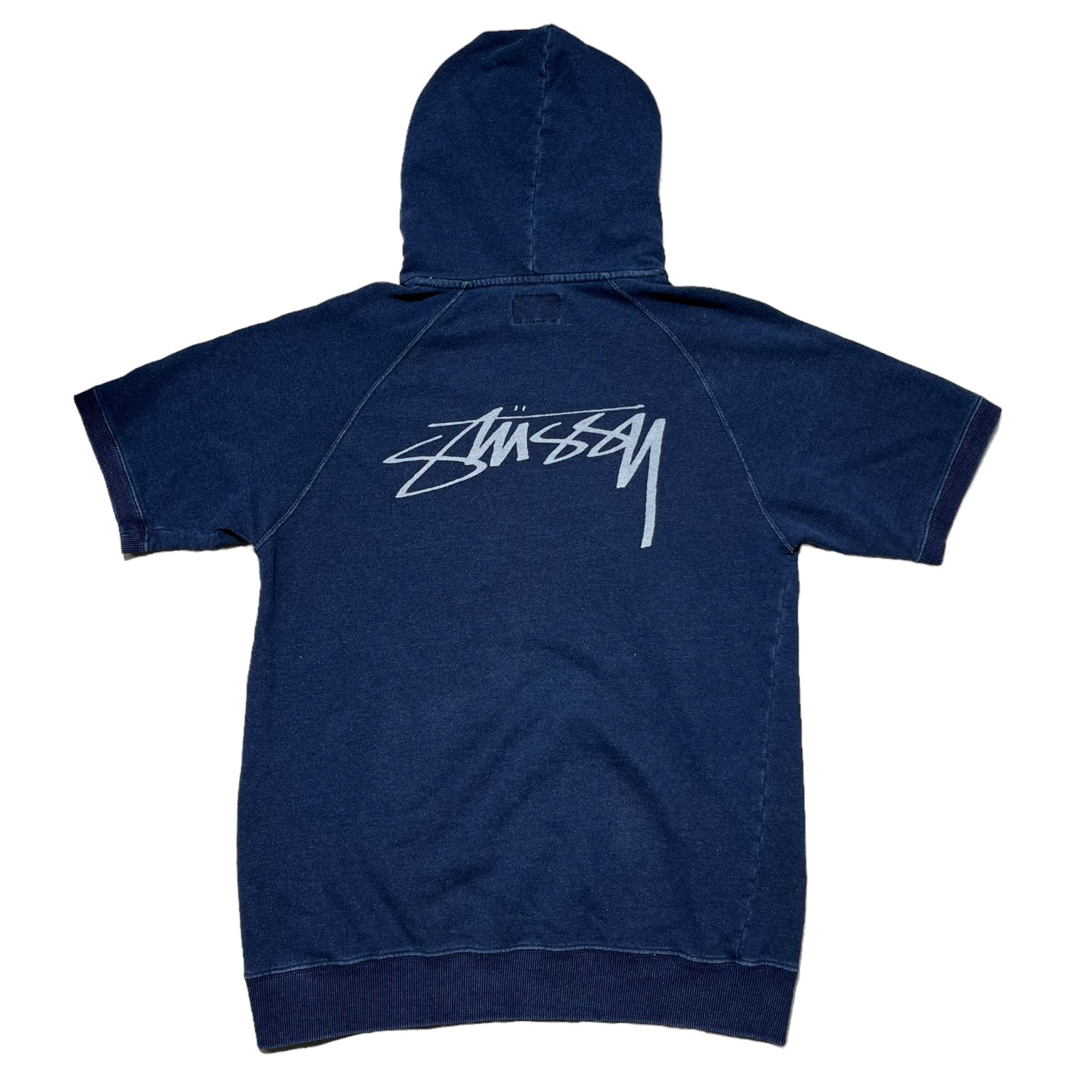 STUSSY(ステューシー) S/S logo hoodie 半袖 ロゴ パーカー M ネイビー