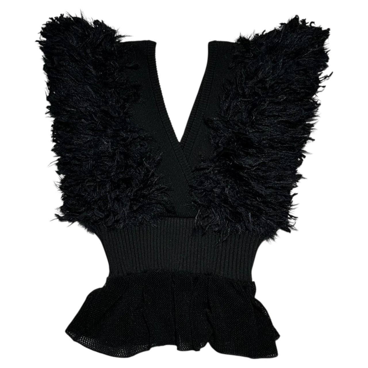 LEINWANDE(ラインヴァンド) Patchwork Fringe Top パッチワーク フリンジ ニット ビスチェ 0221030502 FREE ブラック ベスト