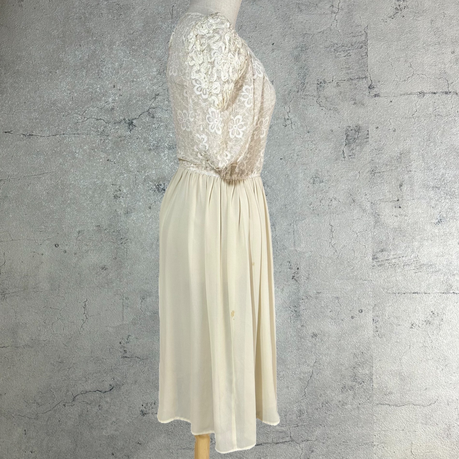 VINTAGE(ヴィンテージ) 80~90's Puff sleeve lace docking dress パフスリーブレースドッキングワンピース アイボリー EURO VINTAGE