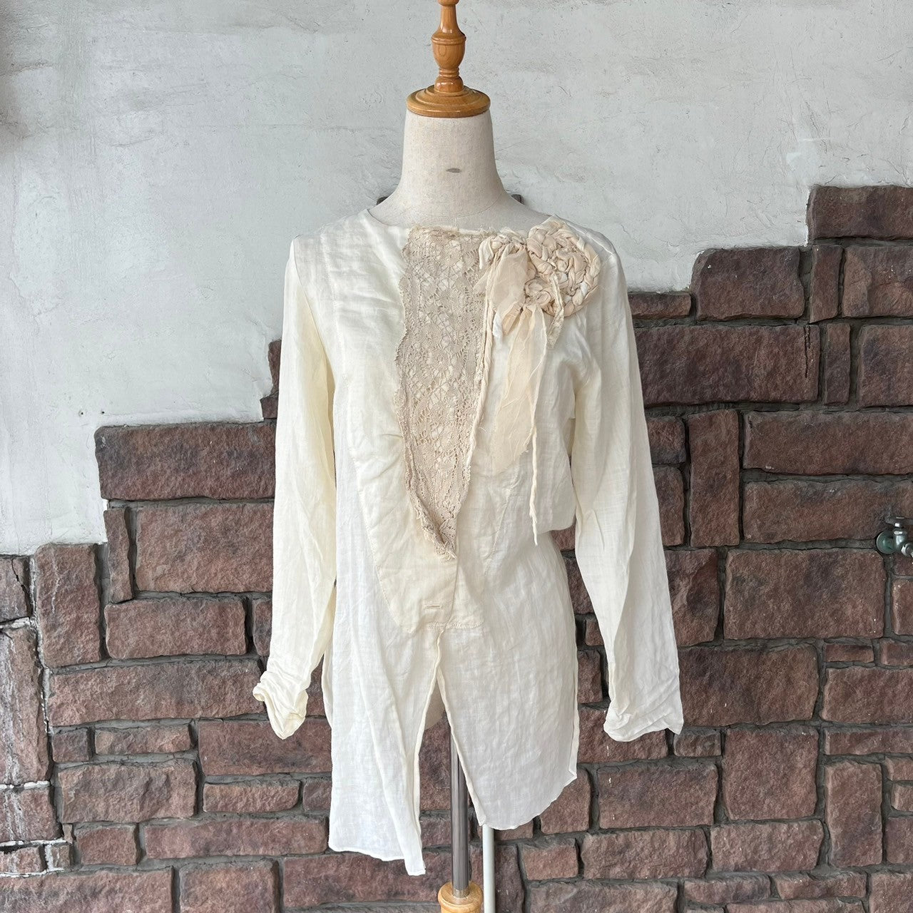 VINTAGE(ヴィンテージ) 80's lace decoration blouse cut and sew レース装飾ブラウスカットソー S アイボリー MAX STUDIO製