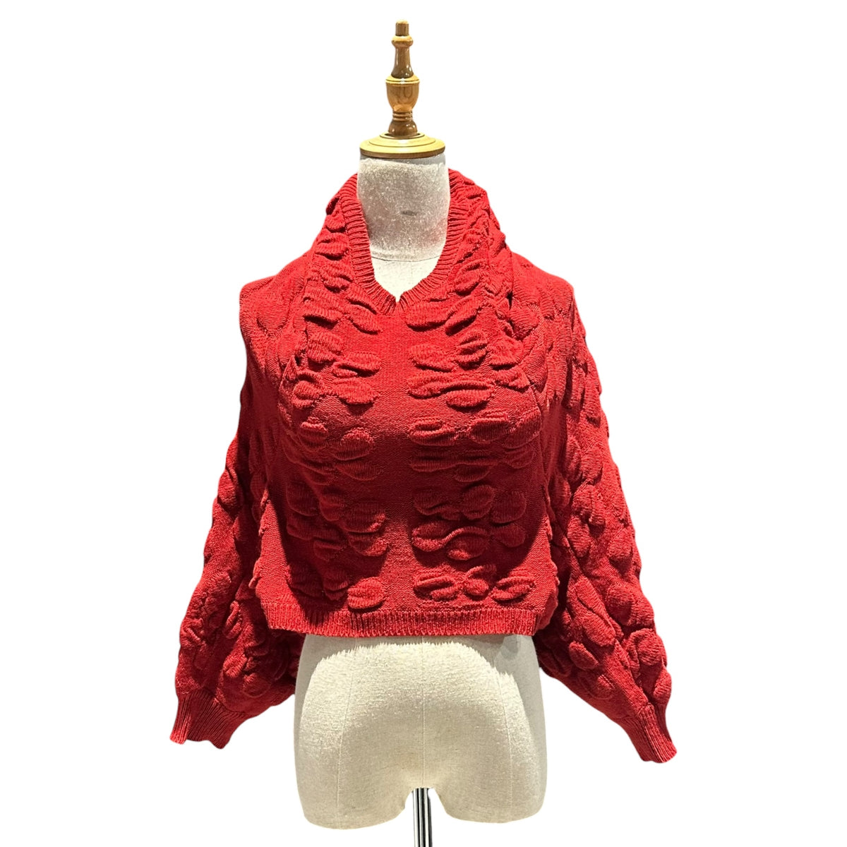 COMME des GARCONS(コムデギャルソン) 1996AW Floral-Woven Asymmetrical Short-Length Dolman Knit 花 織り 変形 ショート レングス ドルマン ニット GN-040220 FREE レッド AD1996 90s アーカイブ