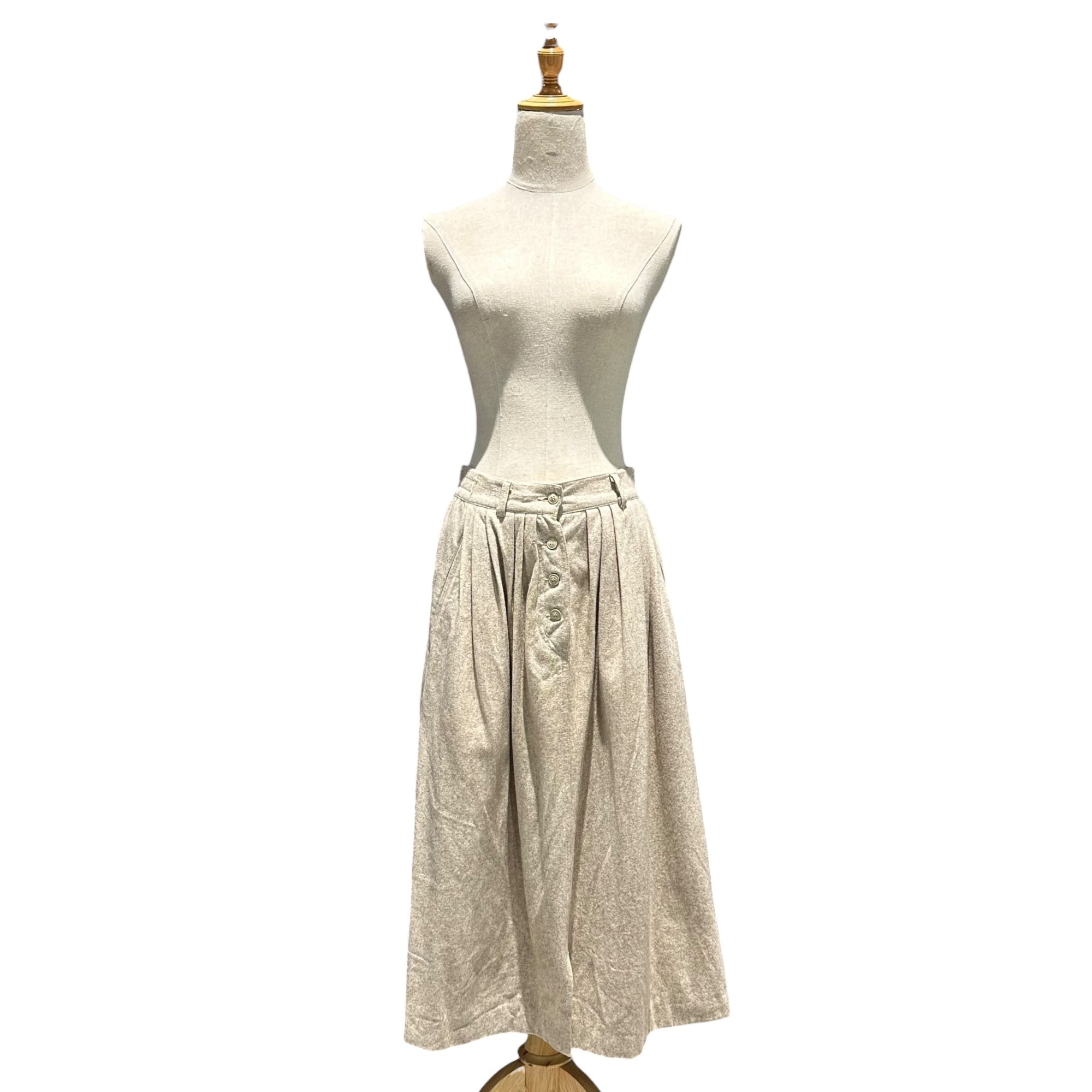 Euro vintage(ヨーロッパヴィンテージ) front button liner graybeige middle skirt フロントボタンデザインのライナー付きミドル丈スカート 表記無し(M程度) グレージュ