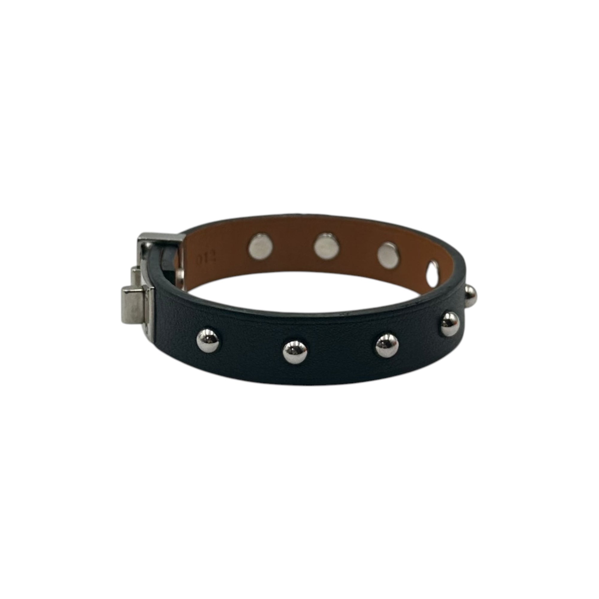 HERMES(エルメス) Mini Dog Clous Ronds Bracelet ミニ ドッグ クルーロン ブレスレット ブラック×シルバー X刻印 2016年製 レザー スタッズ