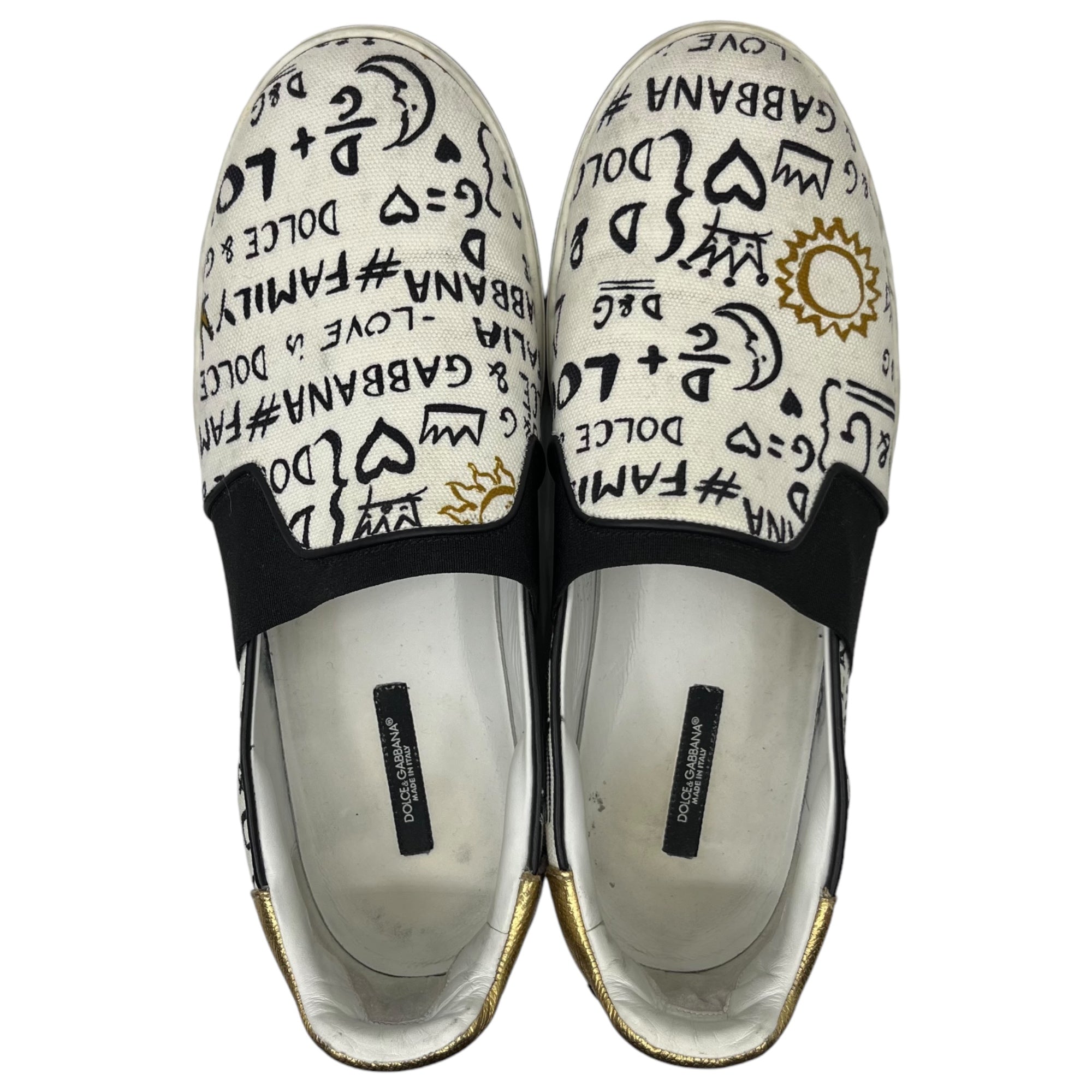 DOLCE&GABBANA(ドルチェ&ガッバーナドルガバ) Graffiti print slip-ons 落書き プリント スリッポン 9(28cm程度) ホワイト×ブラック スニーカー