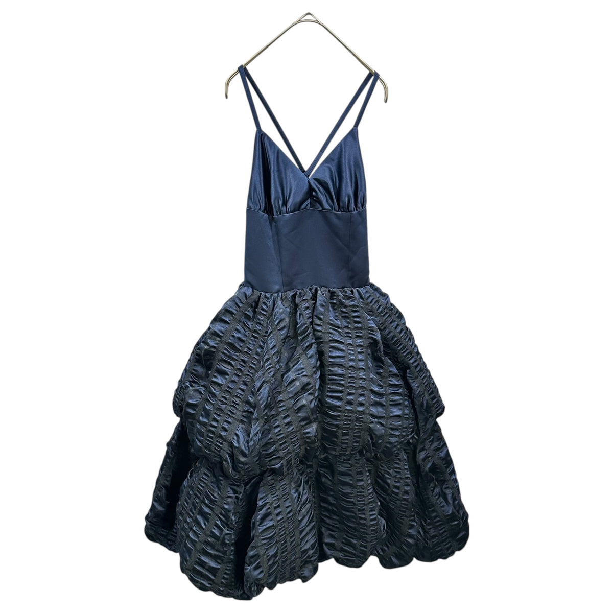 noir kei ninomiya(ノワールケイニノミヤ) 2026SS Shirring-Processed Voluminous Camisole Dress シャーリング 加工 ボリューム キャミソール ワンピース 3Q-O003 XS ネイビー×ブラック AD2025