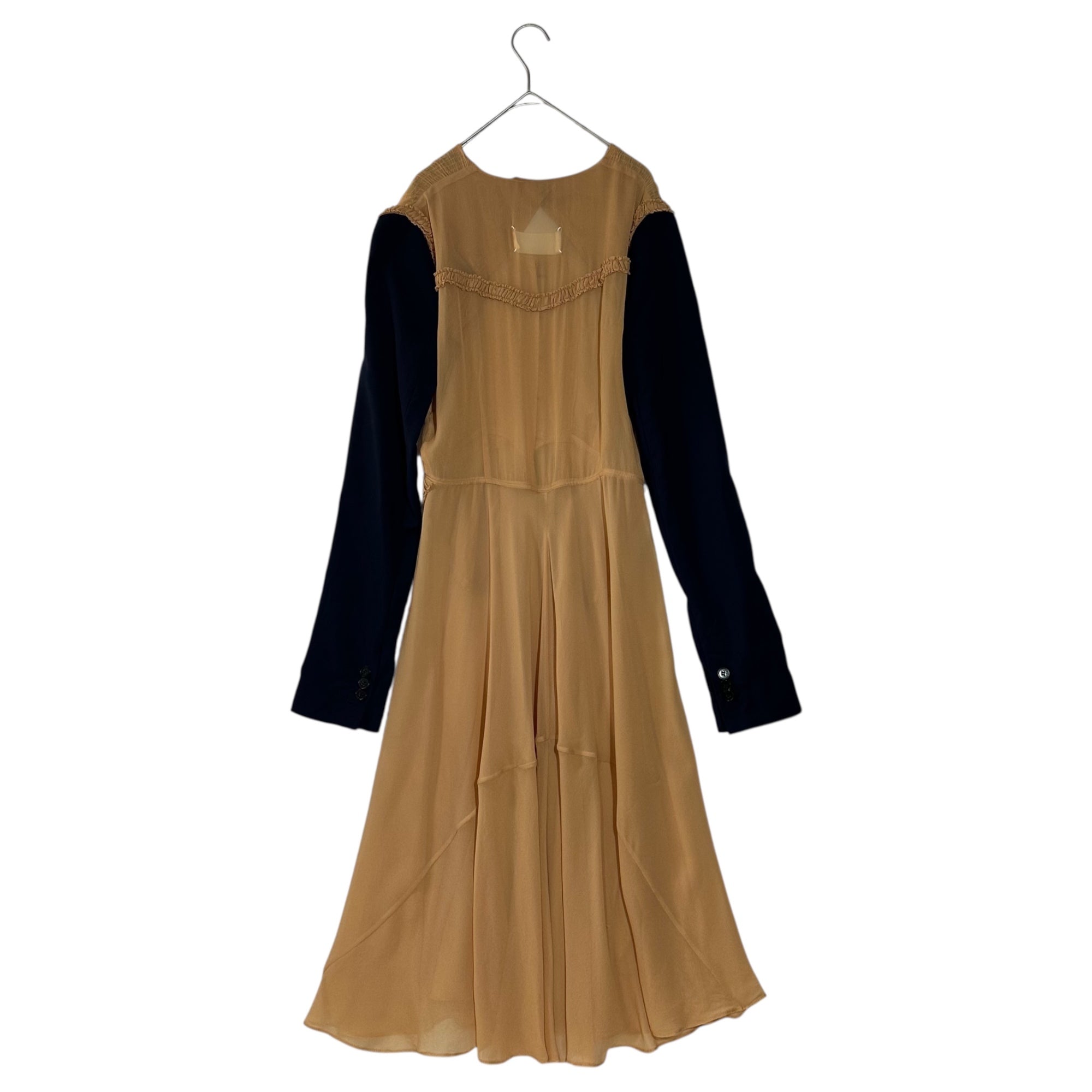MAISON MARGIELA(メゾンマルジェラ) 21SS Co-Ed Tailored Sleeve Sheer Frill Dress テーラード スリーブ シアー フリル ドレス 表記無(40程度) ベージュ×ネイビー 白タグ