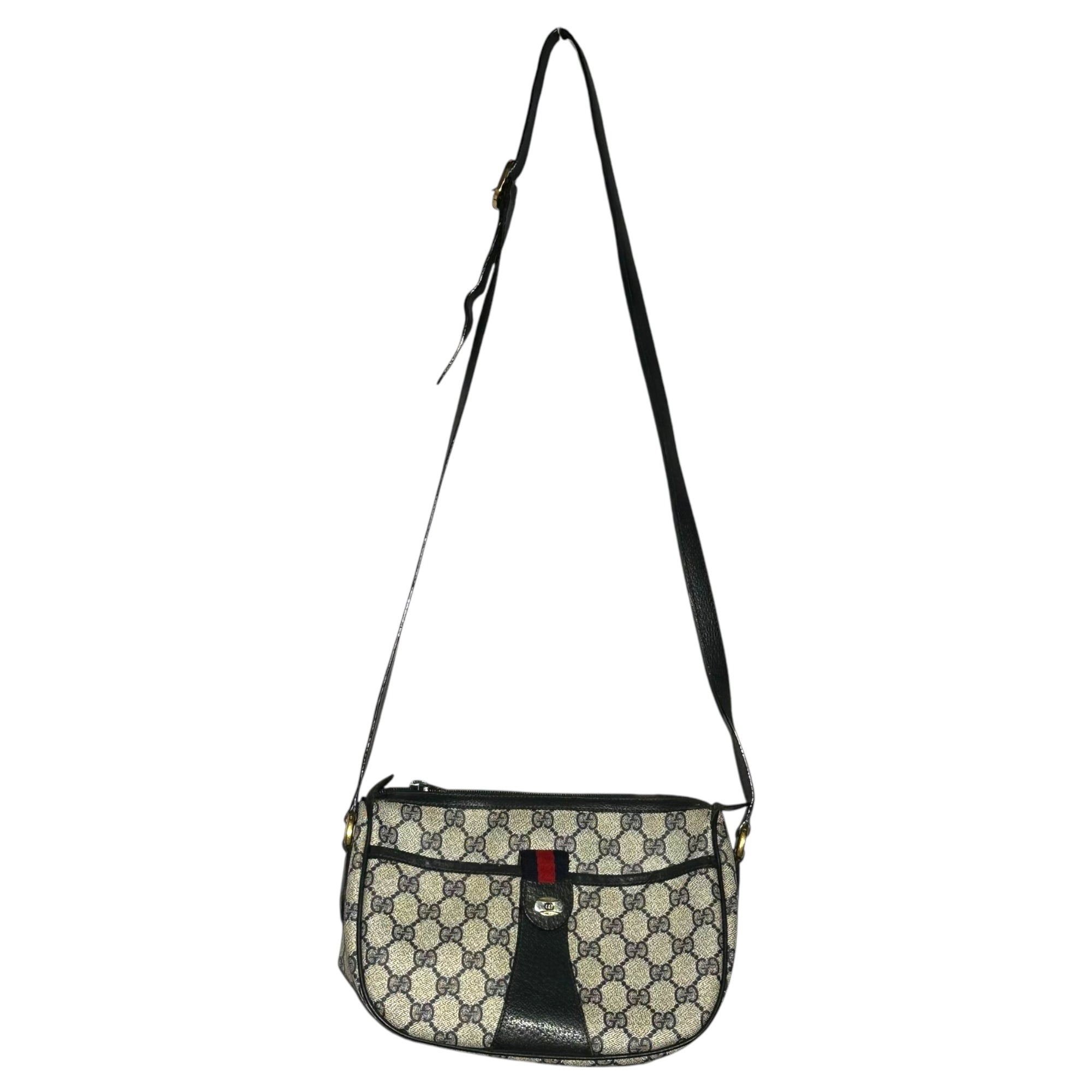GUCCI(グッチ) GG Sherry Line Mini Shoulder Bag GG キャンバス シェリーライン ミニ ショルダー バッグ 89・02・032 グレー×ネイビー OLD ヴィンテージ オールド