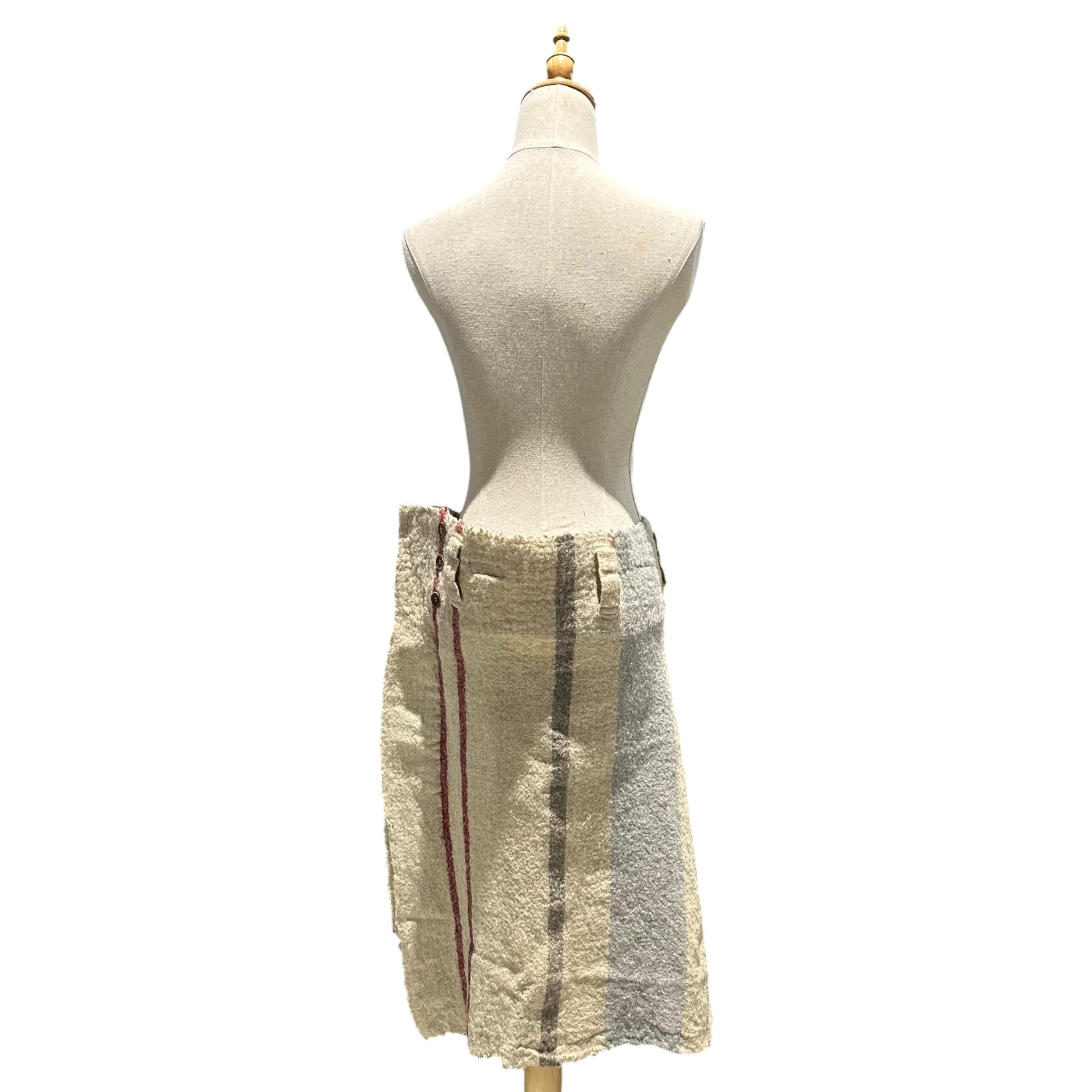 Y's Red Label(ワイズレッドレーベル) Random Stripe Wool Wrap Skirt ランダム ストライプ ウール 巻き スカート YB-S51-154 3(L程度) ベージュ×レッド×グレー ヨウジヤマモト