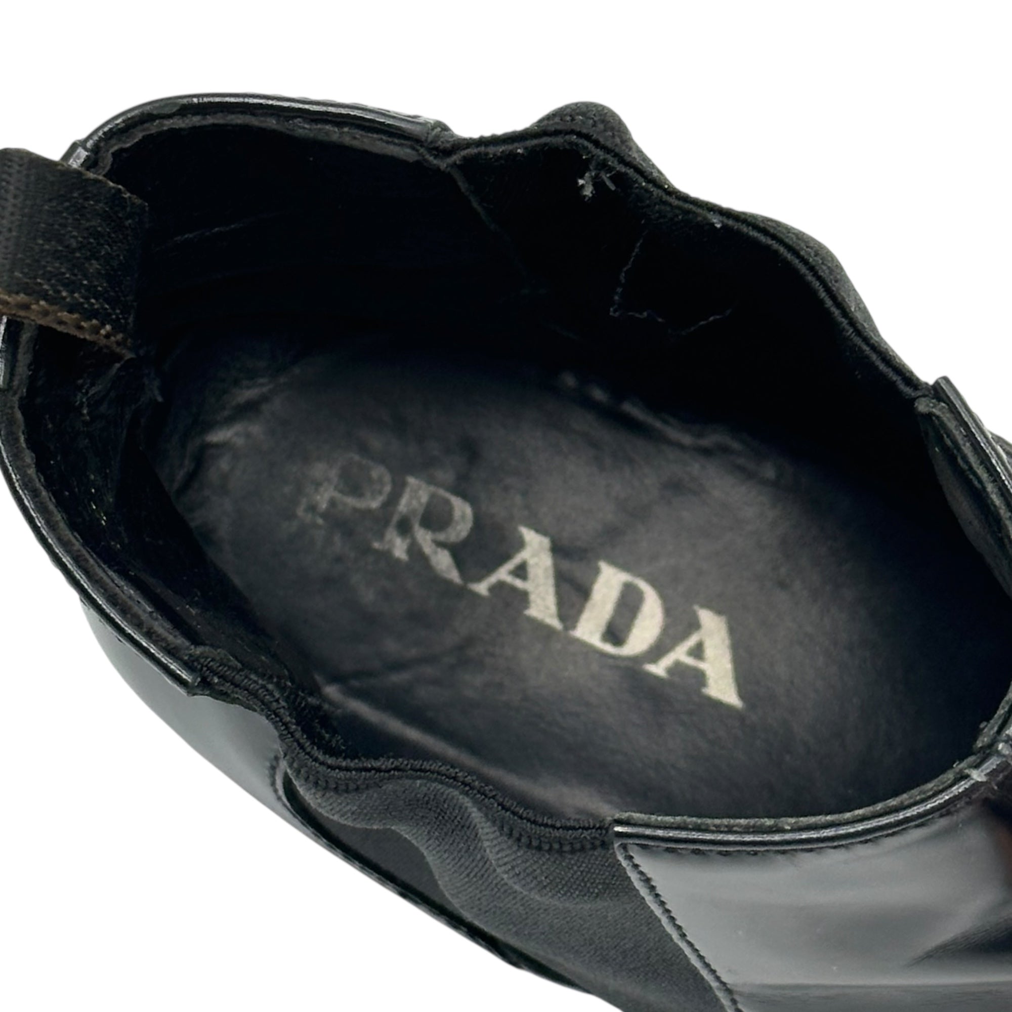 PRADA(プラダ) High-Shine Leather Square Toe Side-Gore Boots ハイ
