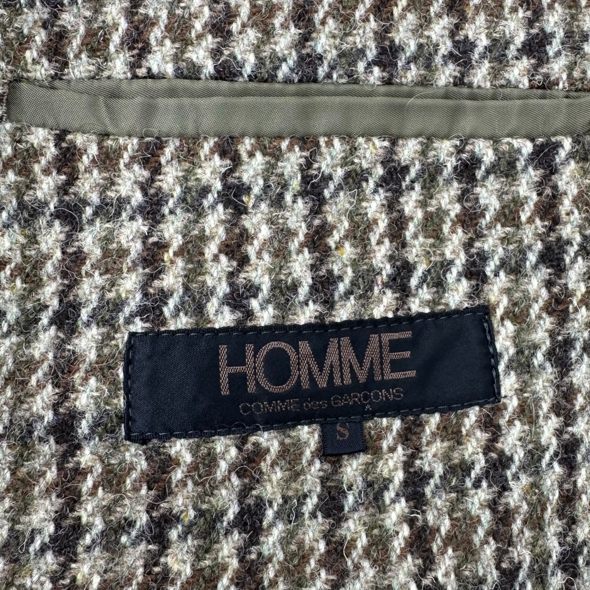 COMME des GARCONS HOMME(コムデギャルソンオム) 70～80's ”HARRIS TWEED ” Wool jacket with leather collar ハリス ツイード 襟 レザー 切替 ウール ジャケット 川久保玲 本人期 HJ 08006S S ブラウン 70年～80年代製造 稀少品 デカオム