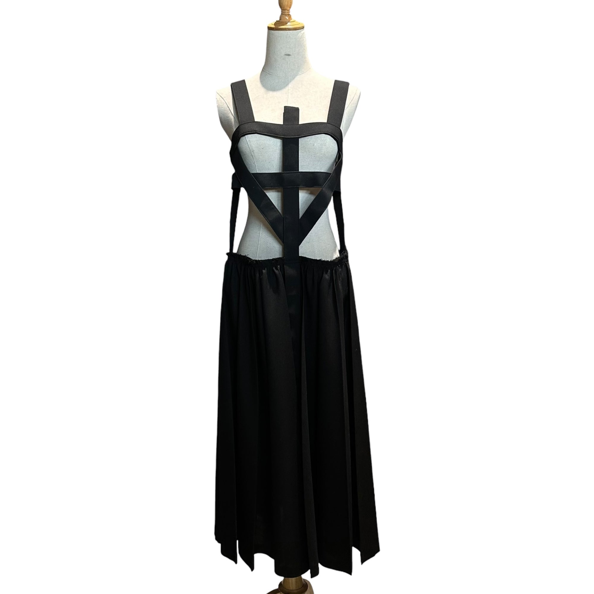 COMME des GARCONS(コムデギャルソン) 14SS Pleated Harness Design Suspender Over Skirt プリーツ加工 ハーネス デザイン 吊り オーバー スカート GM-A003 S ブラック AD2013 2014SSコレクションアイテム ジャンパースカート