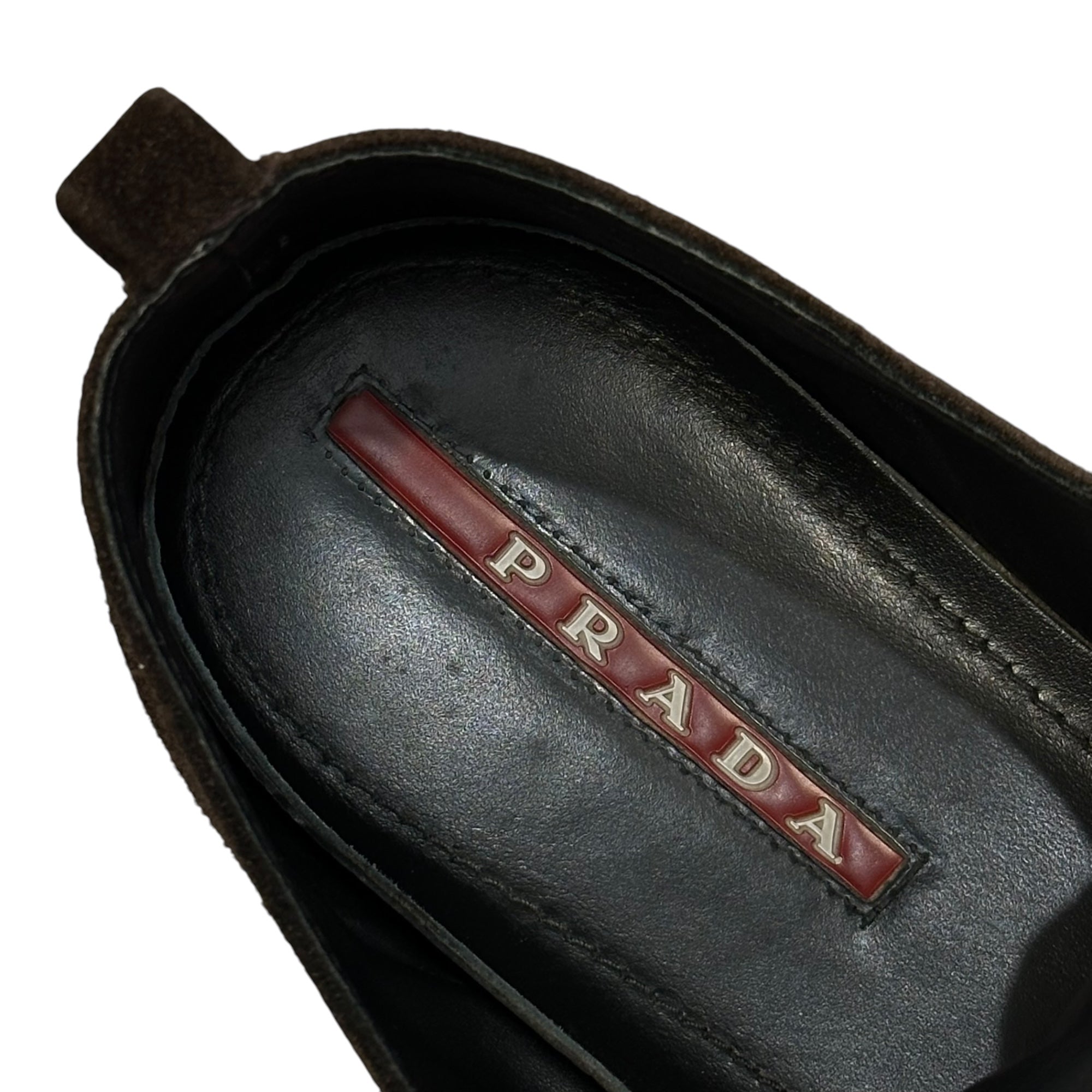 PRADA(プラダ) Suede Low-Top Sneakers スウェード ローカット スニーカー 4E2105 9(27.0cm程度) ブラウン×ブラック×レッド