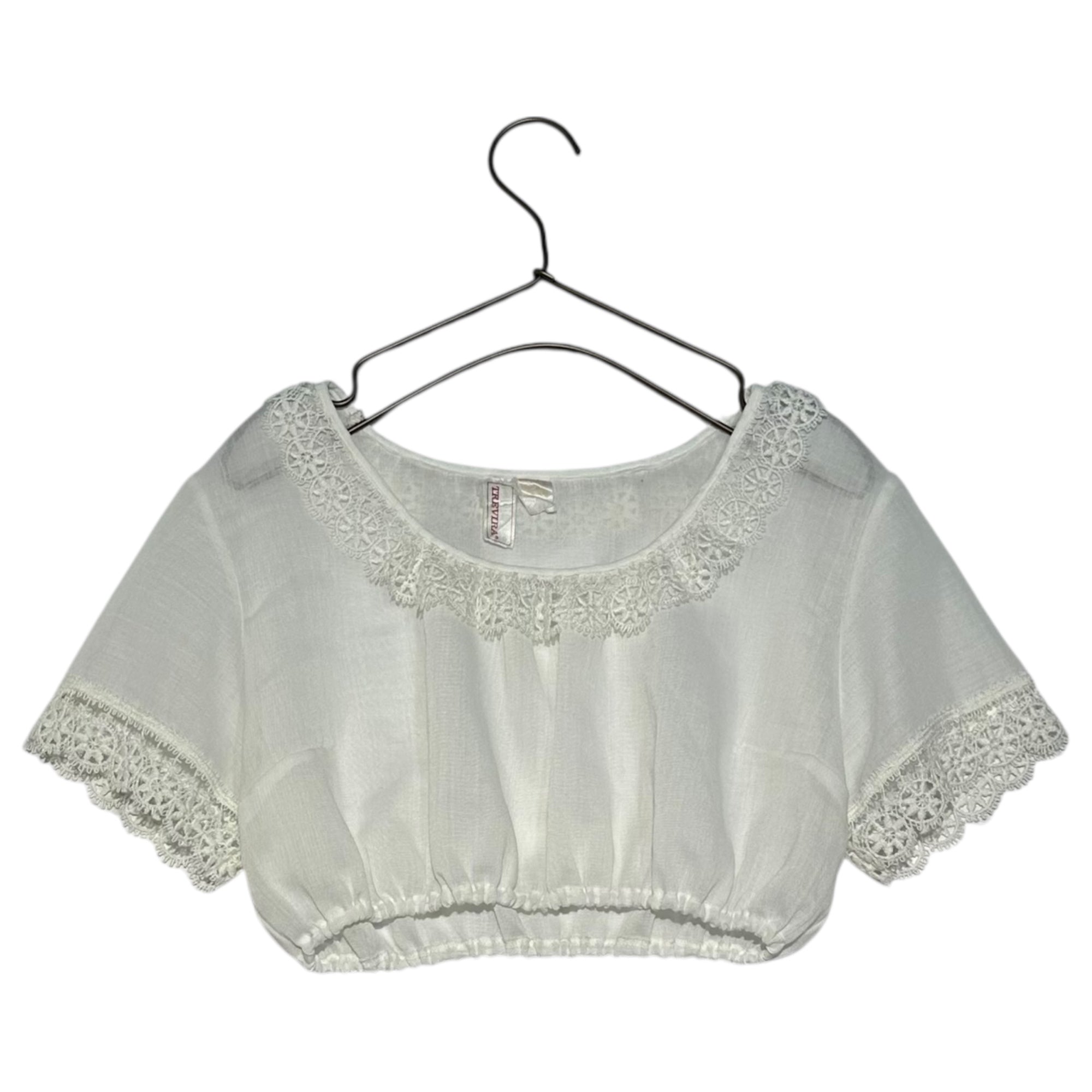 Euro vintage(ヨーロッパヴィンテージ) lace tirol shortblouse レースのチロルショートブラウス /ウエストゴム/レースに一部破れ有 S~M程度 ホワイト