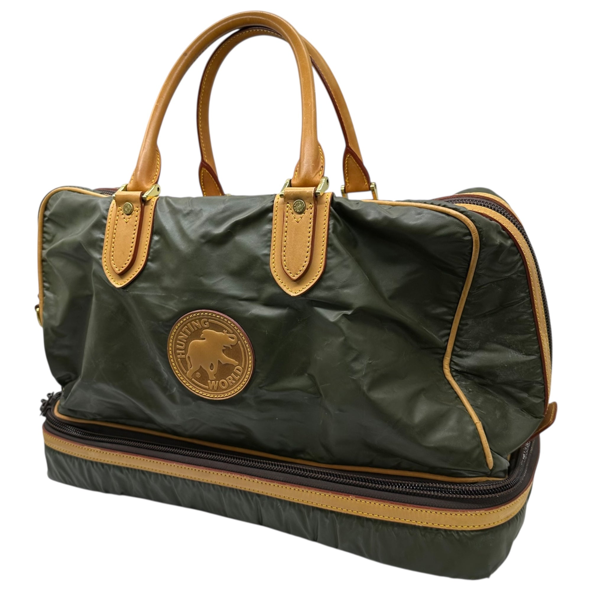 HUNTING WORLD(ハンティングワールド) 2WAY Batchu Cross Boston Bag 2WAY バチュークロス ゴルフ ボストン バッグ オリーブ×ベージュ レザー ショルダー