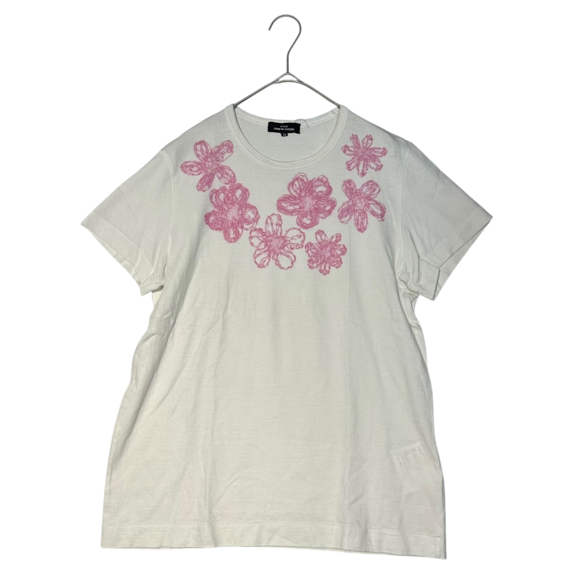 tricot COMME des GARCONS(トリココムデギャルソン) 10SS Flower Print Crew Neck T-Shirt フラワープリント クルーネック Tシャツ TE-T013 M ホワイト×ピンク AD2009