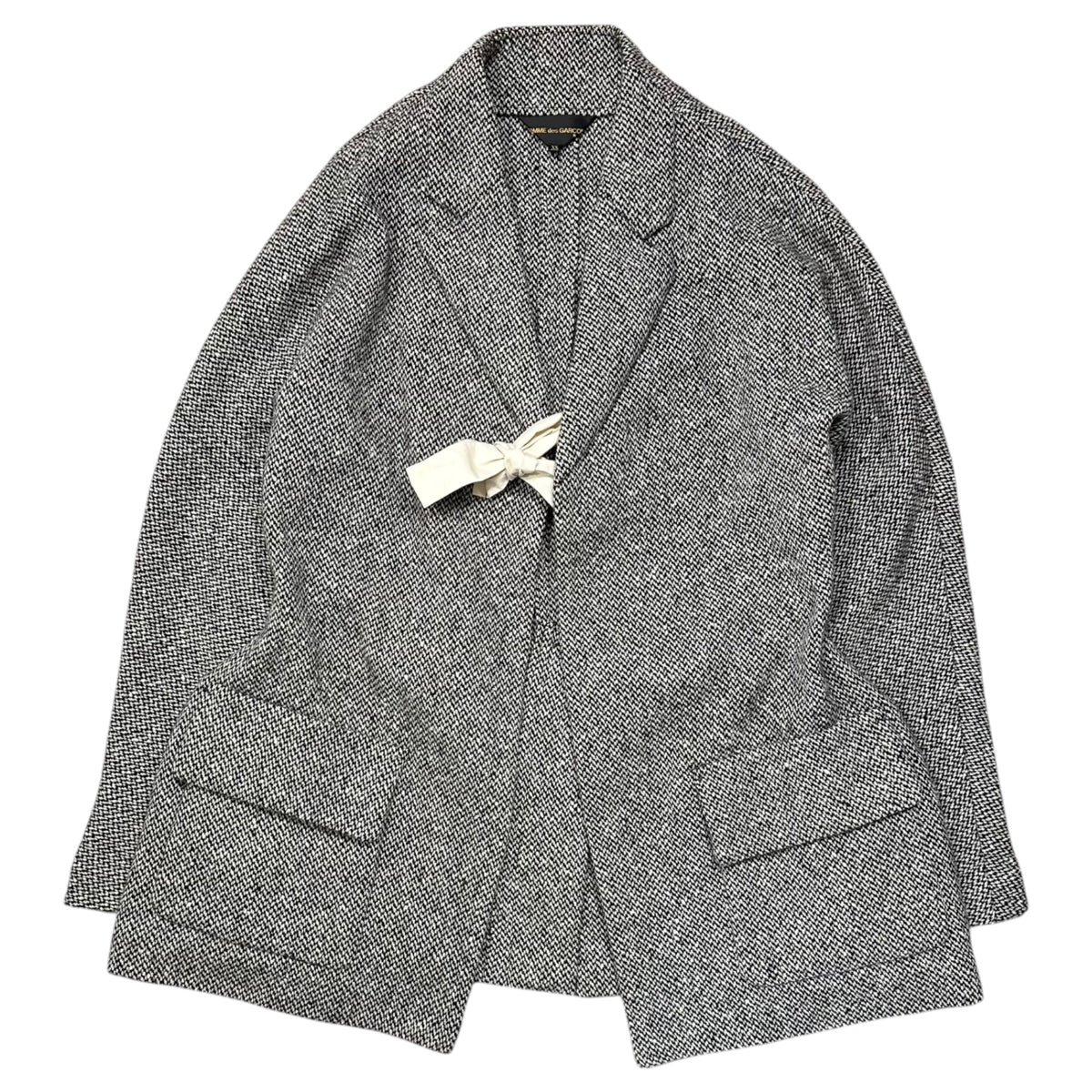 COMME des GARCONS(コムデギャルソン) 2012AW Tie-detail wool tweed jacket 紐 ツイード ウール ジャケット GJ-J065 XS ブラック×ホワイト AD2012