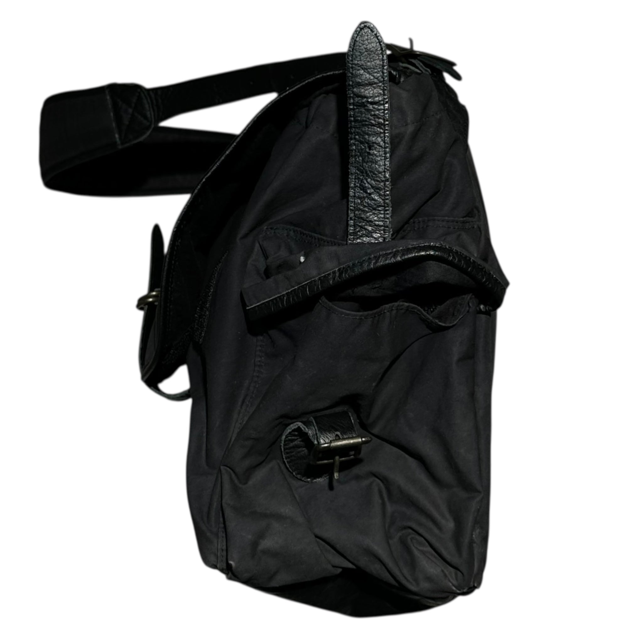 STIFF(スティッフ) Leather-Trimmed Big Messenger Bag レザー 切替  ビッグ メッセンジャー バッグ ブラック