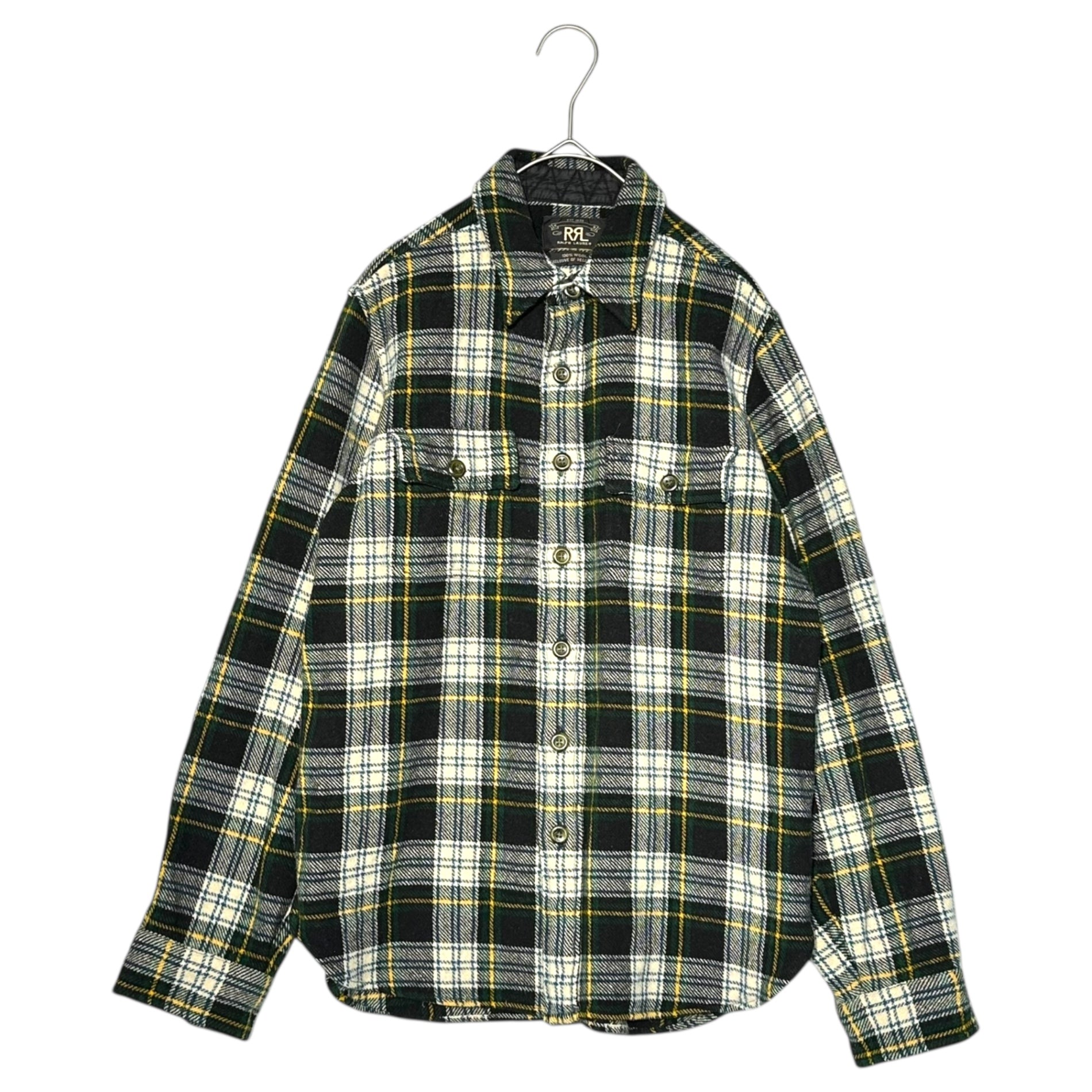 RRL(ダブルアールエル) Tartan Check Elbow Patch Wool Flannel Shirt タータンチェック エルボーパッチ ウール フランネル シャツ M ネイビー×グリーン ネルシャツ