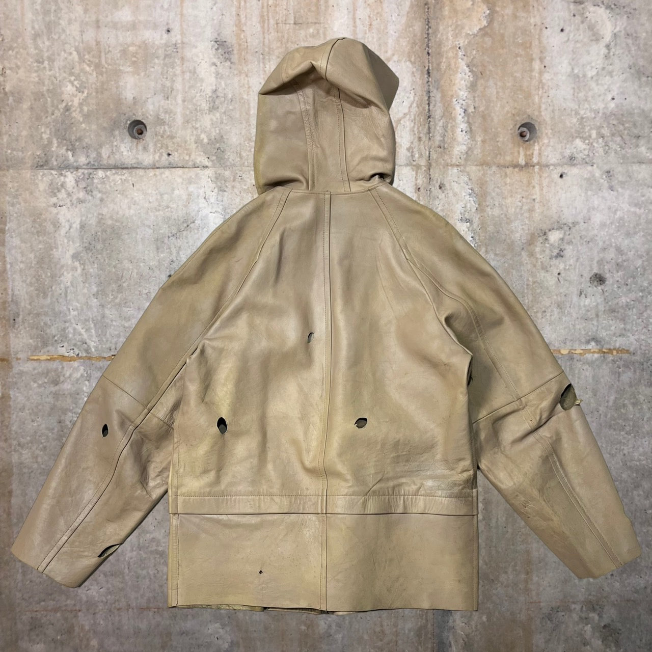 COMME des GARCONS HOMME(コムデギャルソンオム)  98AW distressed lamb leather parka/ダメージ加工ラムレザーパーカー/フーディ/田中啓一/ヴィンテージ/90年代 IJ-040730 SIZE M ベージュ AD1998 田中オム