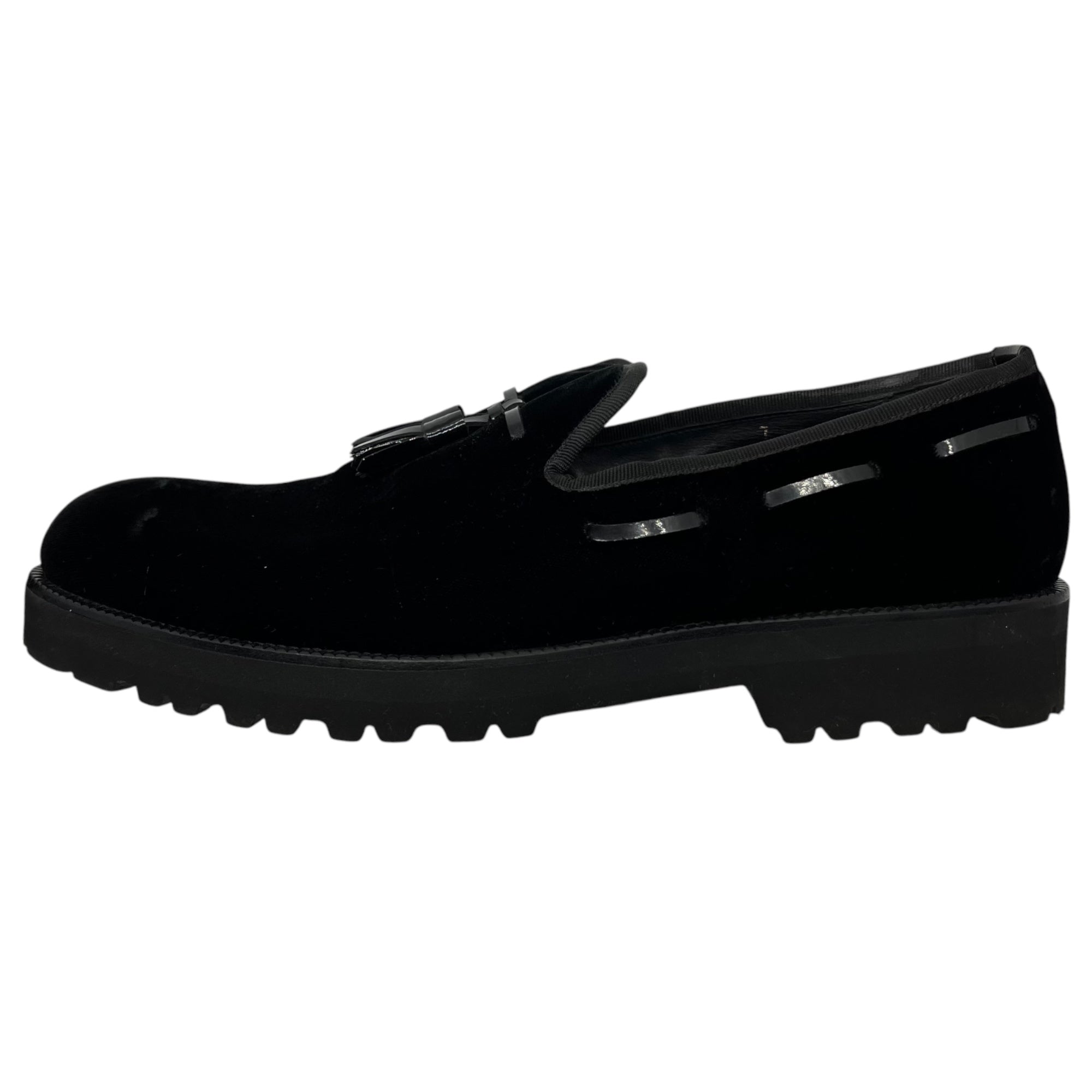 GIORGIO ARMANI(ジョルジオアルマーニ) Tassel tongue achanky sole loafers ベロア タッセル チャンキーソール ローファー X2J055 7(25.5cm程度) ブラック 厚底