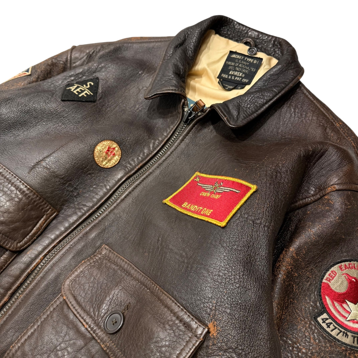 AVIREX(アヴィレックス) G-1 FLIGHT JACKET フライト レザー ジャケット S ブラウン ミリタリー ワッペン