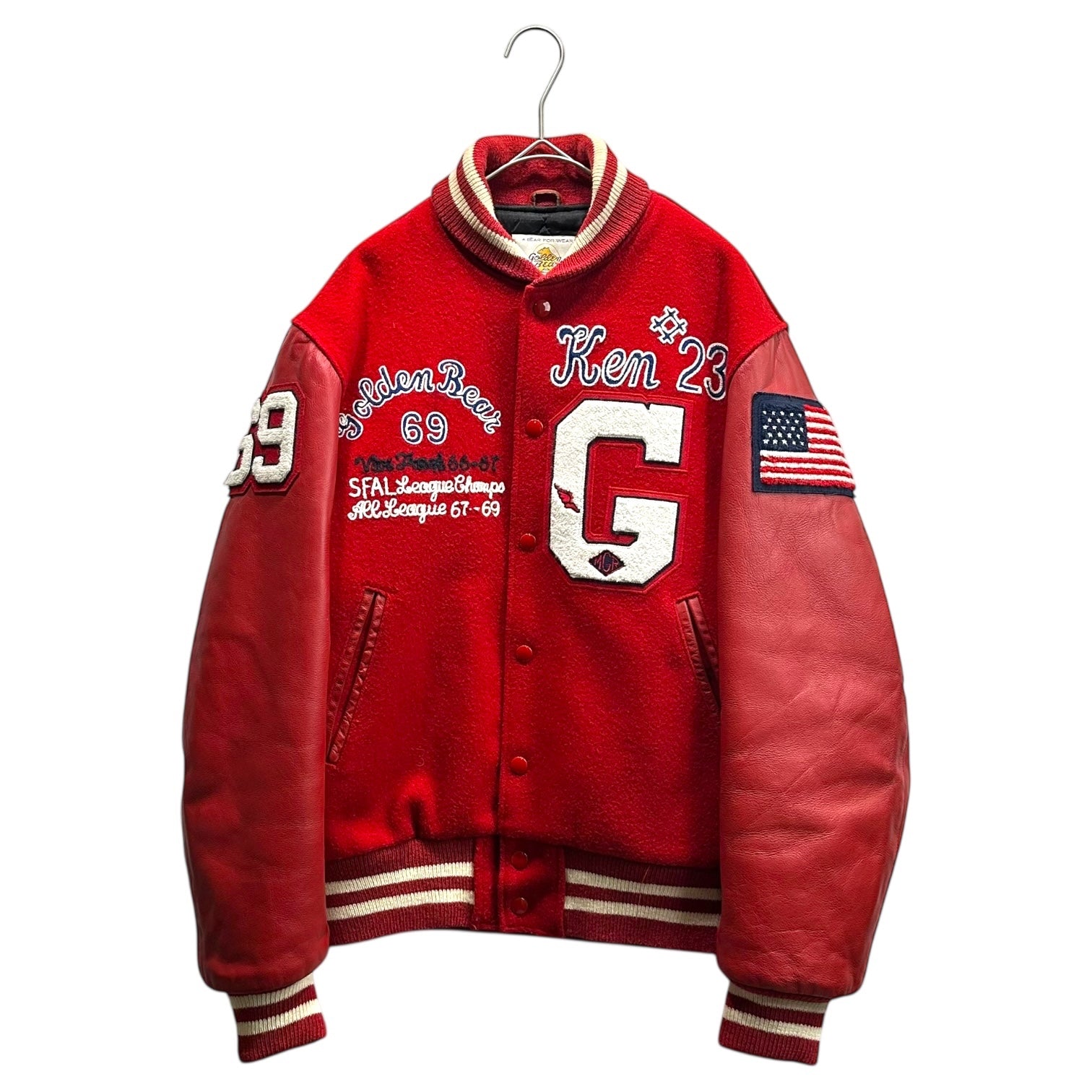 GOLDEN BEAR(ゴールデンベア) Ken & Bob Varsity Jacket ケン アンド ボブ ヴァーシティ ジャケット 袖レザー スタジャン S レッド 60年代ケンアンドボブ シグネチャーモデル