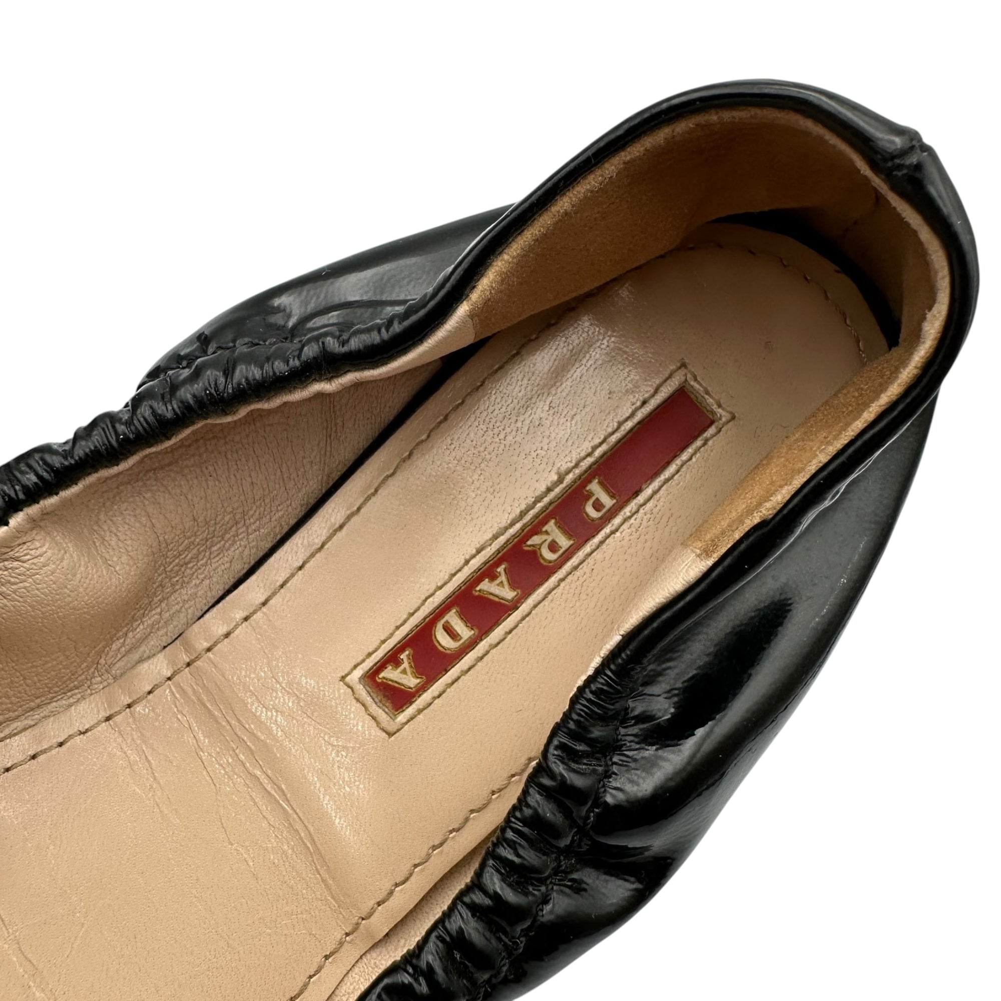 PRADA SPORT(プラダスポーツ) Bow-Accent Patent Leather Ballet Flats リボン パテントレザー バレエシューズ 37 1/2(24cm程度) ブラック