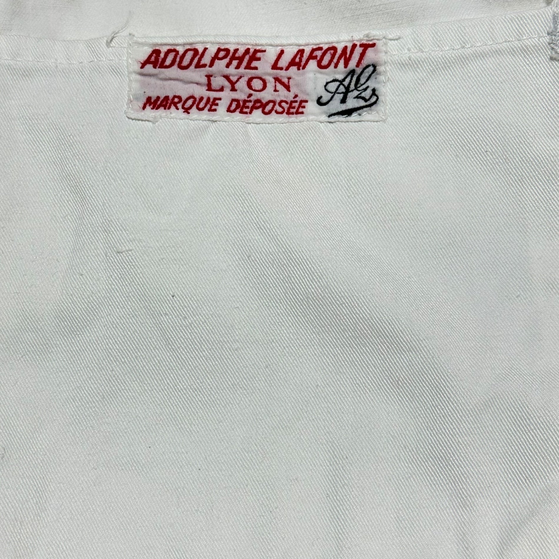 ADOLPHE LAFONT(アドルフラフォン) 40’s LYON White Cotton Coverall ホワイト コットン カバーオール 表記無(M程度) ホワイト 40年代 Vポケット ヴィンテージ フレンチ ワーク ユーロ ジャケット