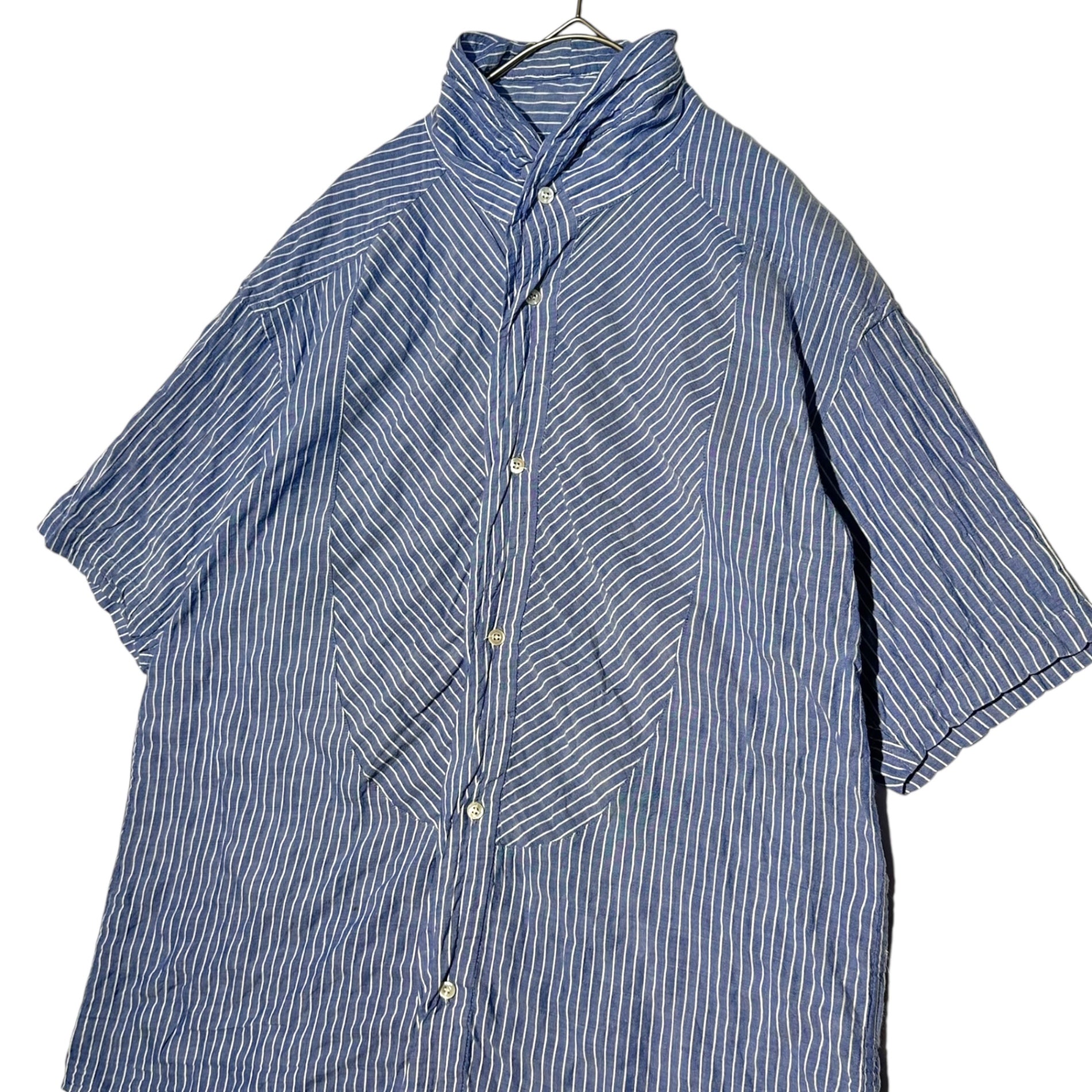 FINAL HOME(ファイナルホーム) Random Stripe Shawl Collar Blouse Shirt ランダム ストライプ ショールカラー ブラウス シャツ FH31FJ914 M ブルー×ホワイト