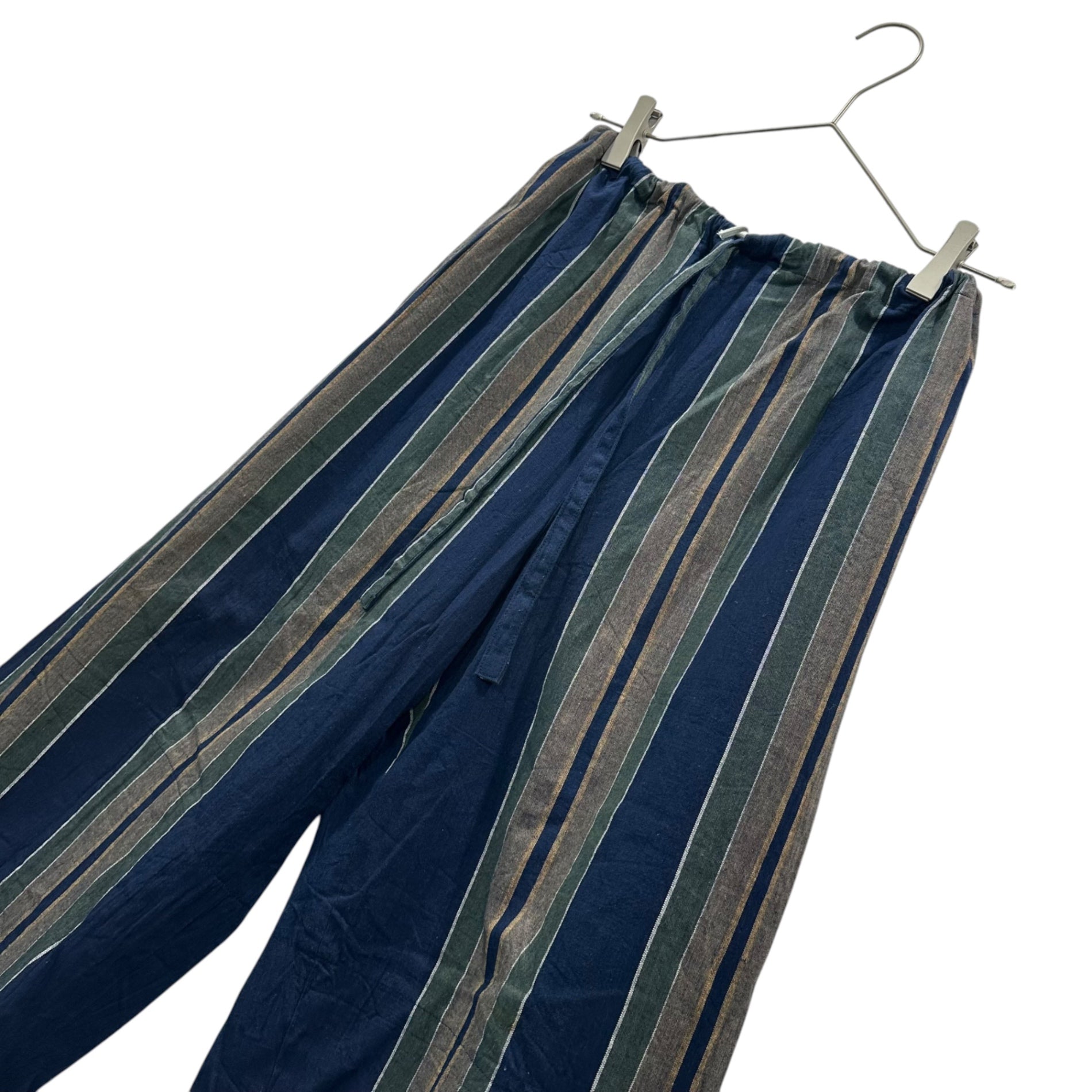 COMME des GARCONS(コムデギャルソン) 1970~80's Striped Easy Cropped Pants ストライプ イージー クロップド パンツ P-110530 FREE ブルー AD表記無 アーカイブ ヴィンテージ 稀少 男性着用可能