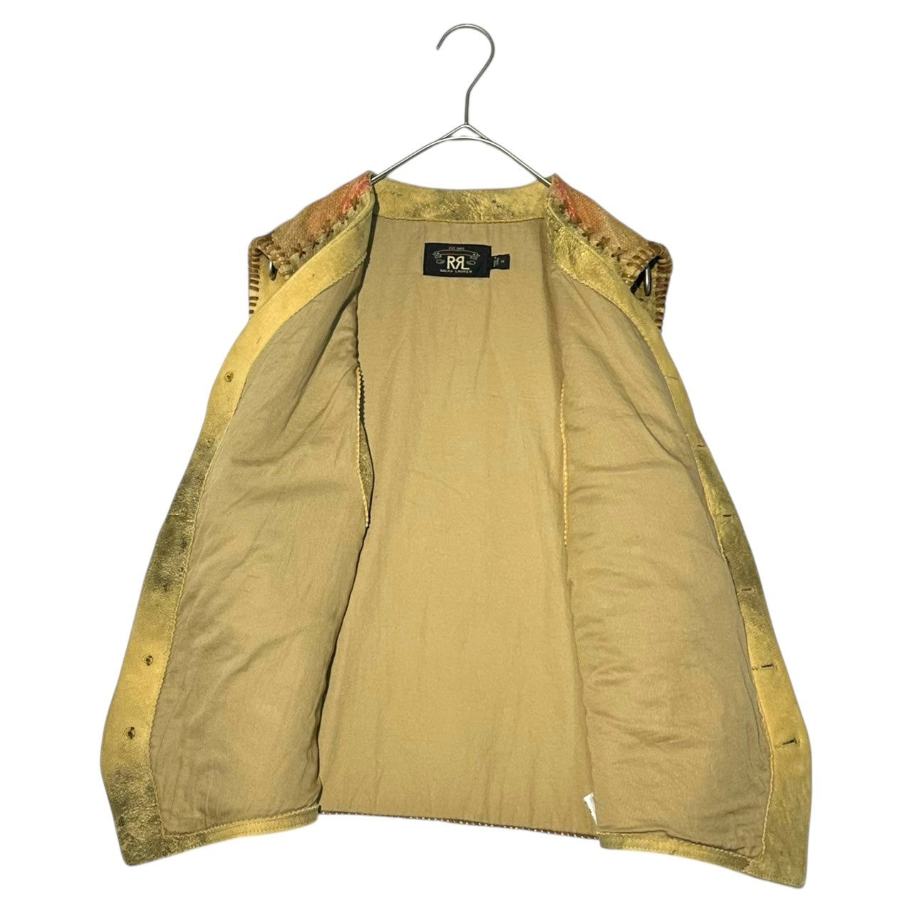 RRL(ダブルアールエル) 00's Vintage finish Back blanket Deer skin  Leather Western vest ヴィンテージ加工 裏ブランケット ディアスキン  レザー ウエスタンベスト M アイボリー