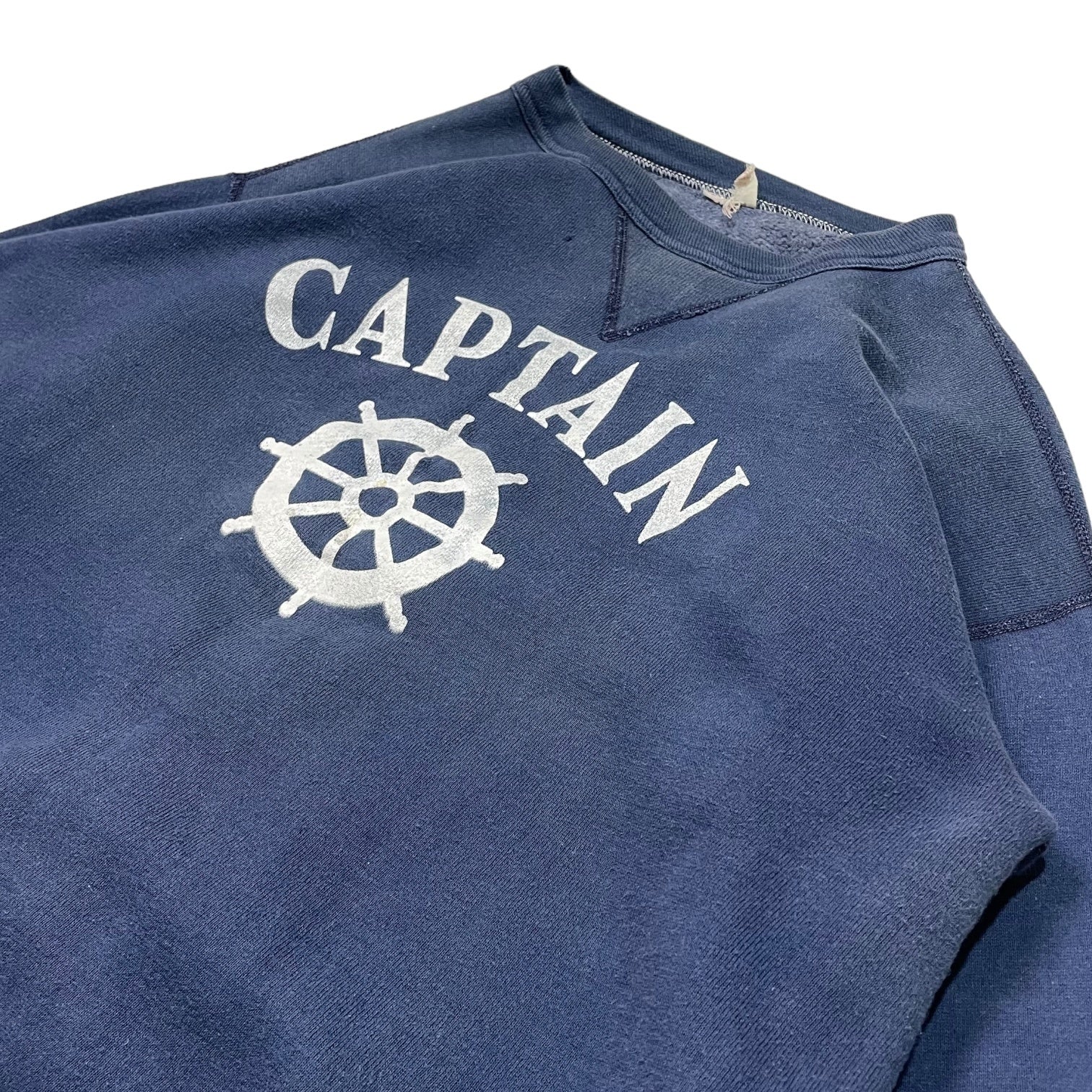 RUSSELL ATHLETIC(ラッセルアスレティック) 60's~70's  "CAPTAIN" vintage sweatshirts 前V ヴィンテージ スウェット プリント 表記無し(M程度) ネイビー 稀少 サイズタグ後期 68年～71年 USA製 舵
