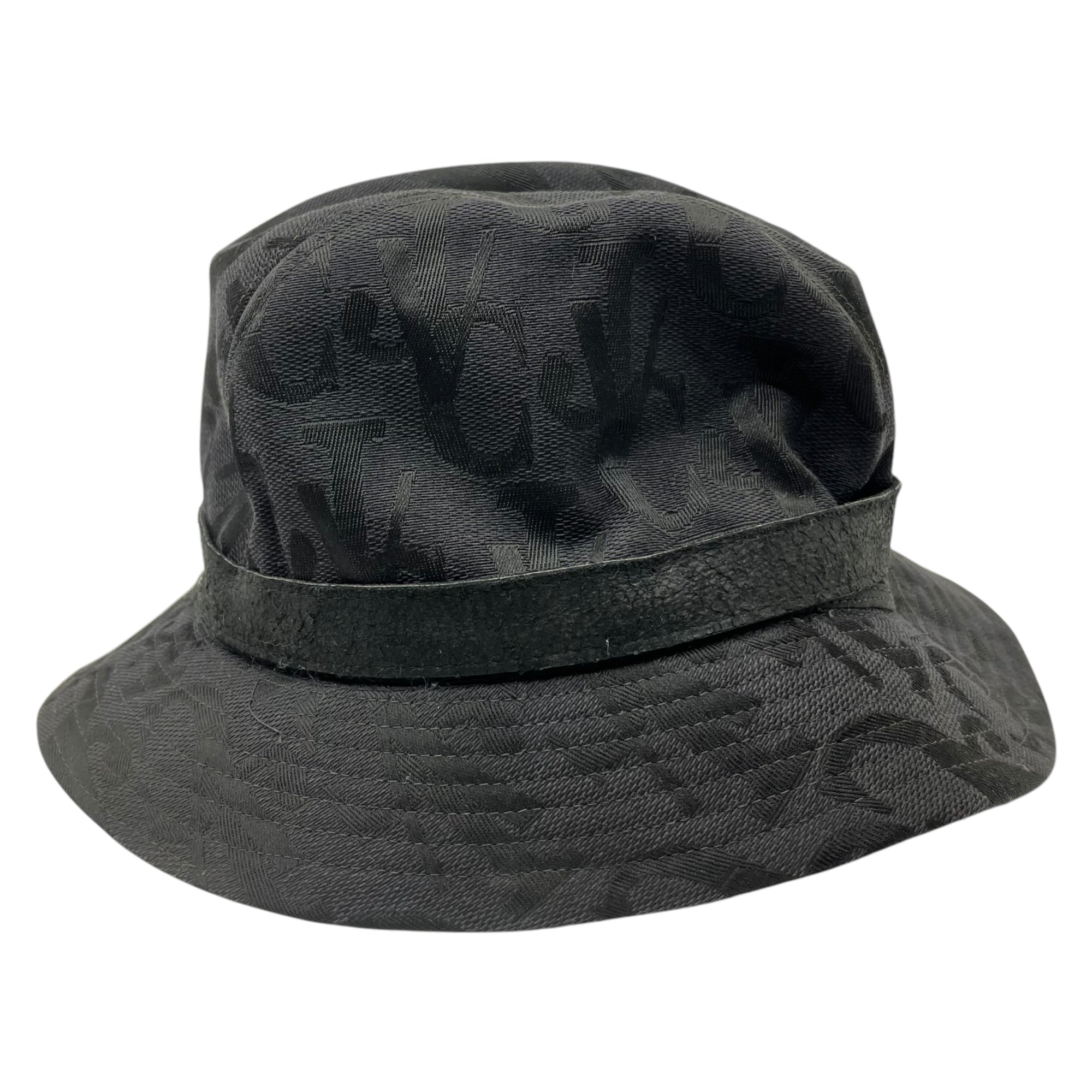 VERSACE JEANS COUTURE(ヴェルサーチジーンズ) 90’s ~ 00's monogram safari hat モノグラム ロゴ サファリ ハット M ブラック ロゴ レザー