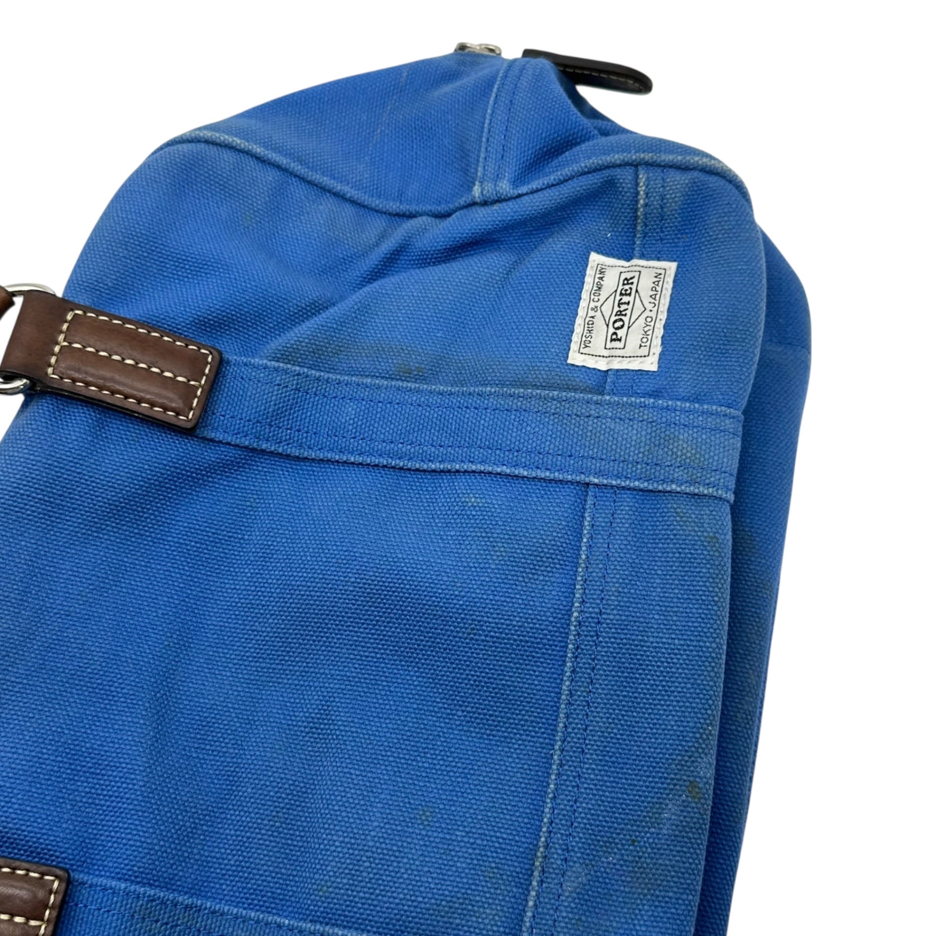 PORTER×FABRICK(ポーター×ファブリック) MEDICOM TOY Canvas Leather Mini Boston Bag メディコムトイ キャンバス レザー ミニ ボストン バッグ ブルー×ブラウン ハンド 肩掛け