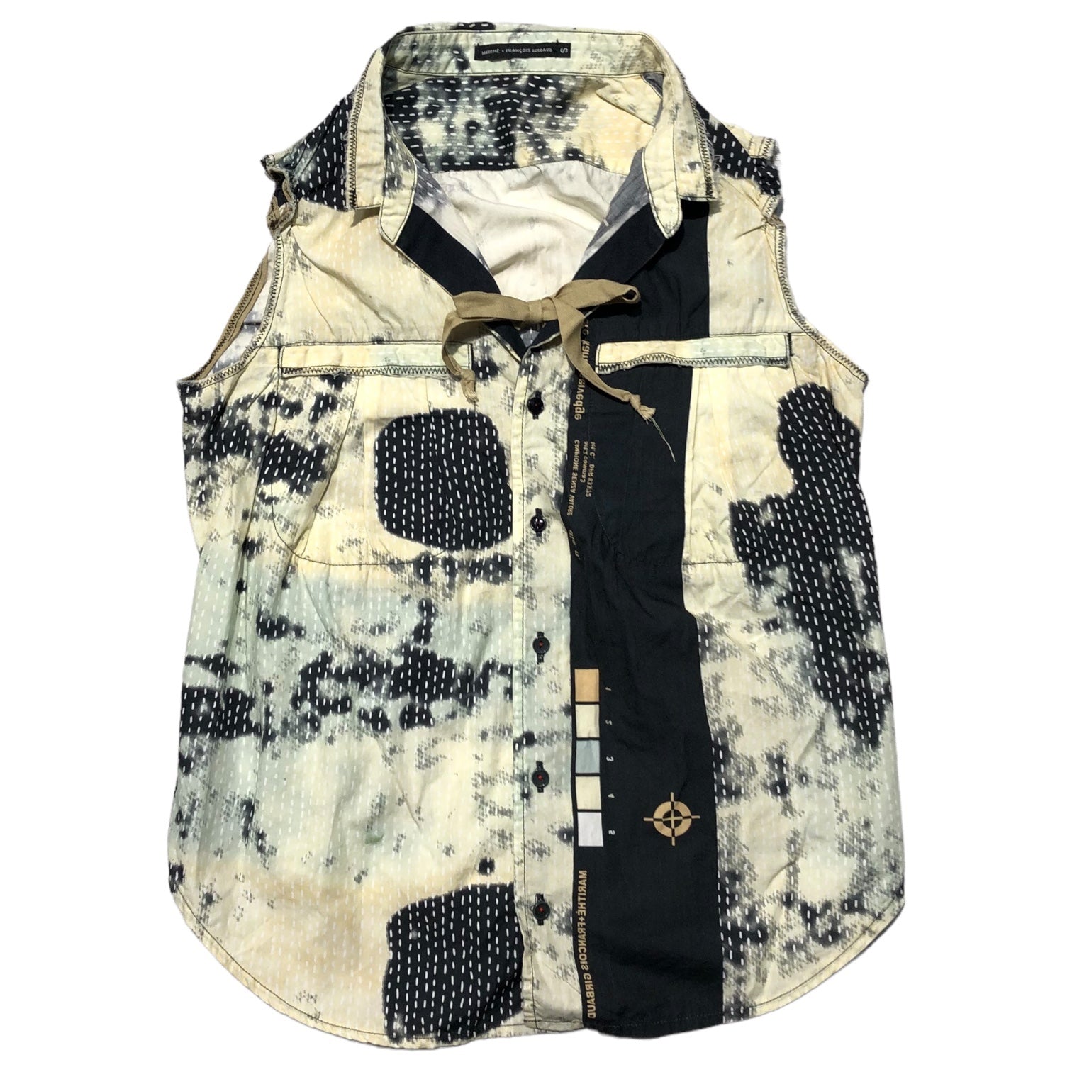 MARITHE FRANCOIS GIRBAUD(マリテフランソワジルボー) 00's Sleeveless all-over pattern shirt ノースリーブ 総柄 シャツ F6-5914 S ベージュ×ブラック Y2K ロゴ