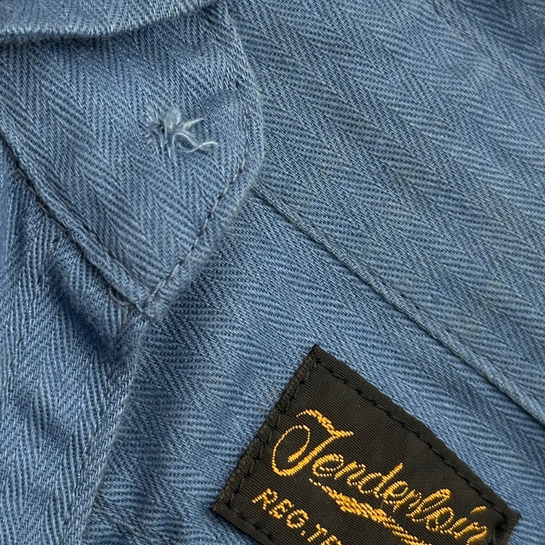 TENDERLOIN(テンダーロイン) Herringbone Chain Stitch L/S Shirt ヘリンボーン チェーンステッチ 長袖 シャツ ＸＳ ブルー アーカイブ