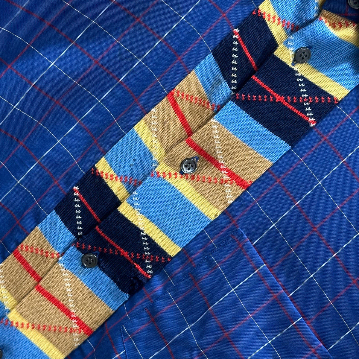 COMME des GARCONS SHIRT(コムデギャルソンシャツ) 1990's Center-Front Knit Checked L/S Shirt センター ニット チェック 長袖 シャツ S18036 M ブルー×マルチカラー 90年代 フランス製 アーカイブ