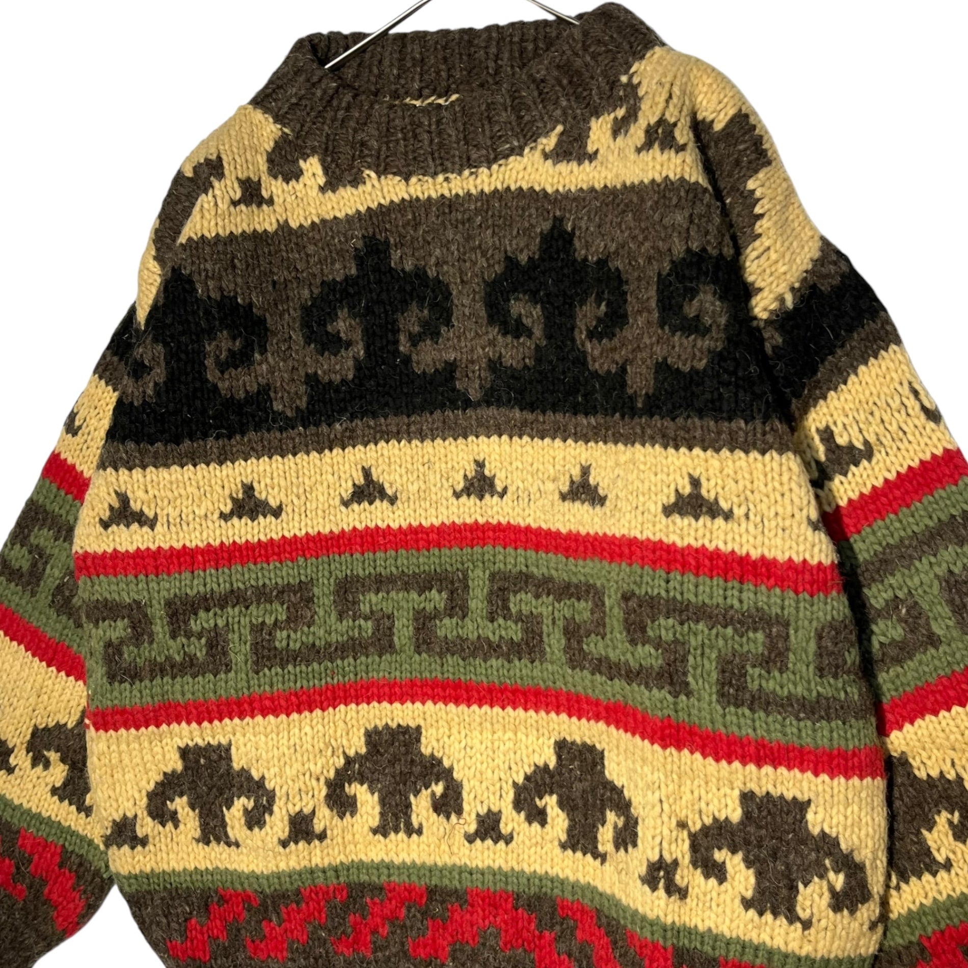 INDIGENOUS DESIGNS(インディアンデザインズ) Ecuador made Indian low gauge knit エクアドル製 インディアン ローゲージ ニット 環境保護 サスティナブル オーガニック L ブラウン×ベージュ