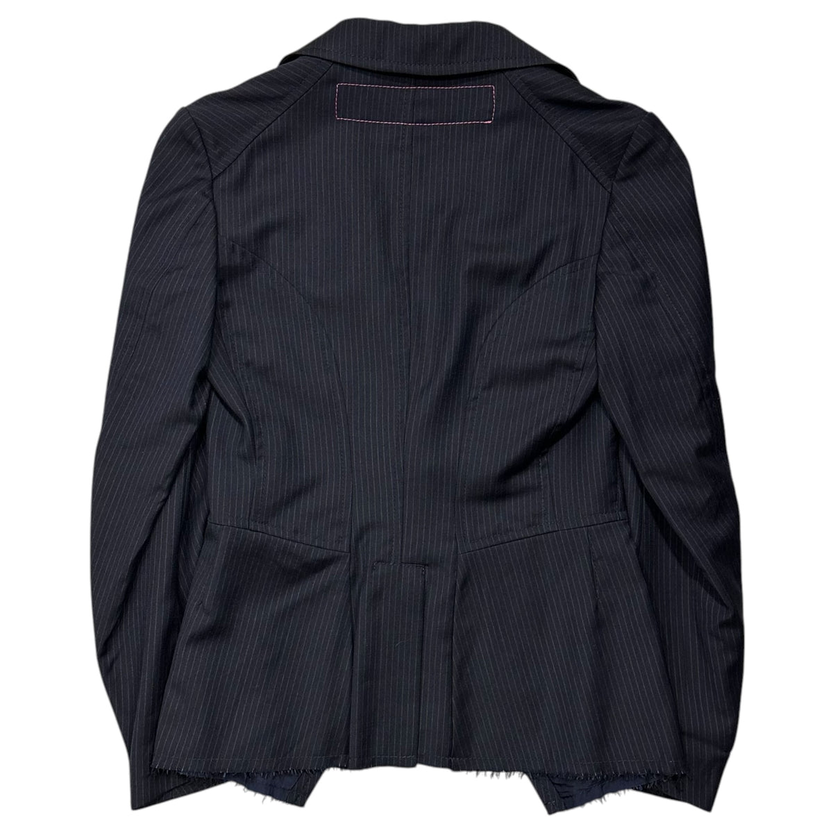COMME des GARCONS JUNYA WATANABE MAN PINK(コムデギャルソンジュンヤワタナベマンピンク) 2005AW Ragged-Edge Stripe Skirt Set カットオフ加工 ストライプ スカート セットアップ JKT:UP-J001 BOTTOMS:UP-S006 JKT:S BOTTOMS:M ネイビー AD2005