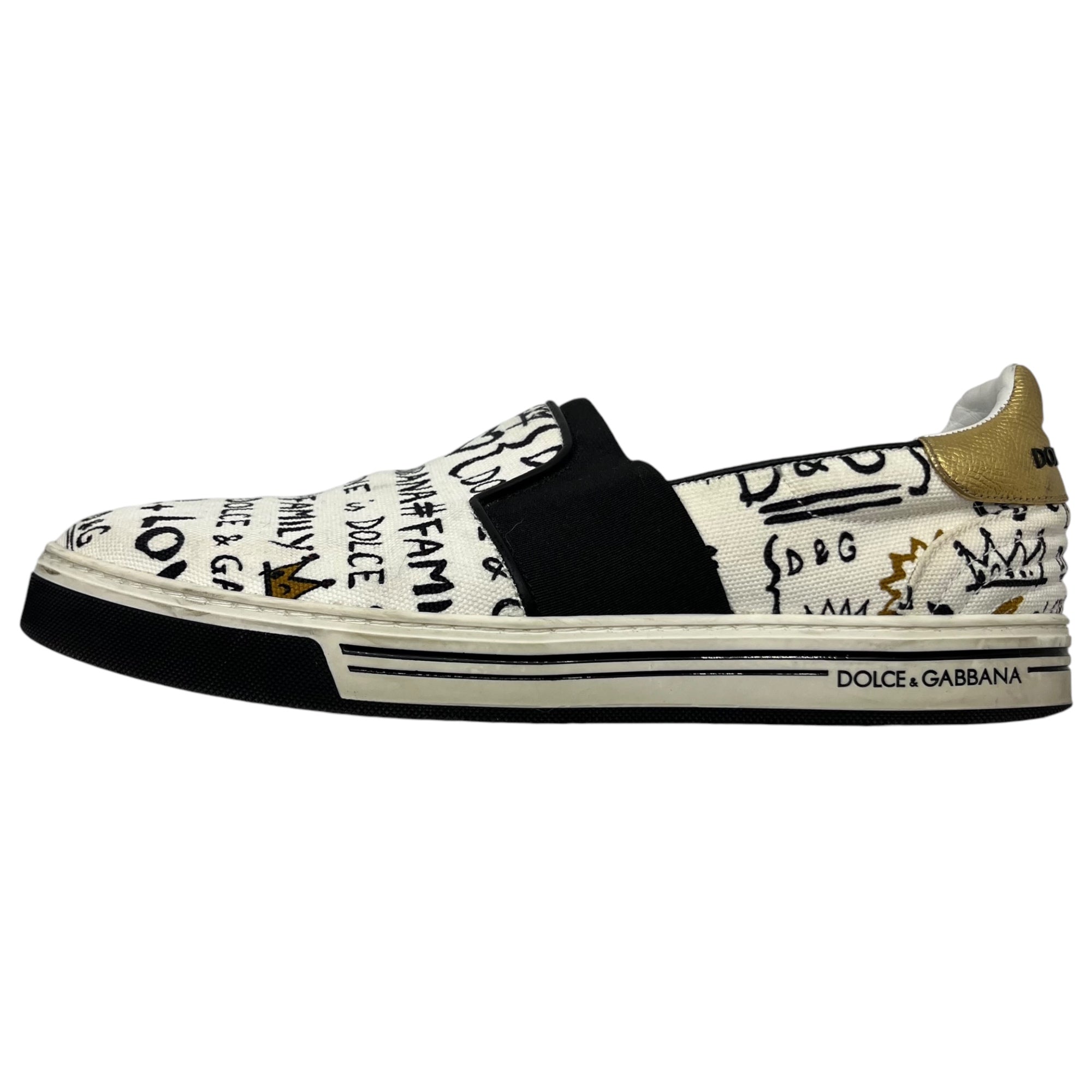 DOLCE&GABBANA(ドルチェ&ガッバーナドルガバ) Graffiti print slip-ons 落書き プリント スリッポン  9(28cm程度) ホワイト×ブラック スニーカー