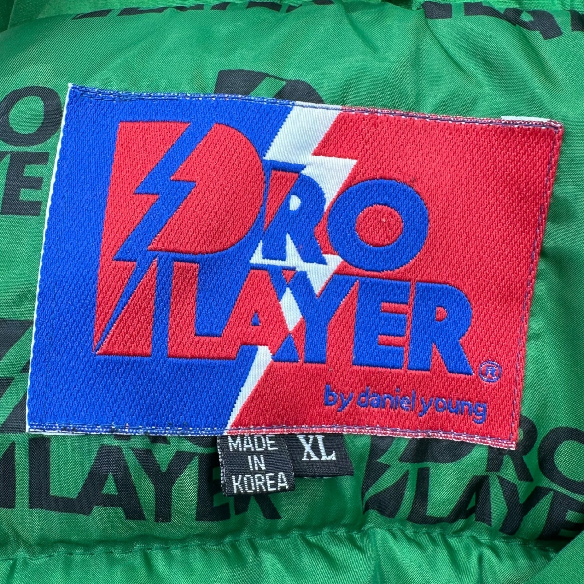 PRO PLAYER(プロプレイヤー) OLD NOTRE DAME Padded Jacket オールド ノートルダム 中綿 ジャケット XL ネイビー×グリーン×イエロー 古着
