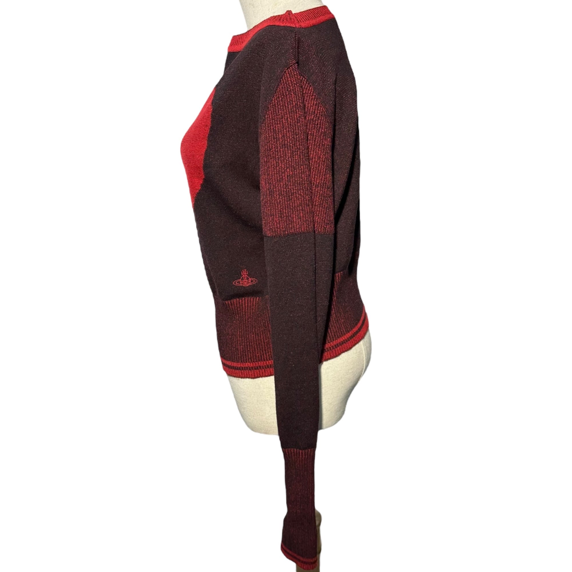 Vivienne Westwood RED LABEL(ヴィヴィアンウエストウッドレッドレーベル) Orb Embroidery Big Heart Rib Knit オーブ 刺繍 ビッグ ハート リブ ニット 17-13-121004 00 レッド ショート丈 ロゴ 長袖