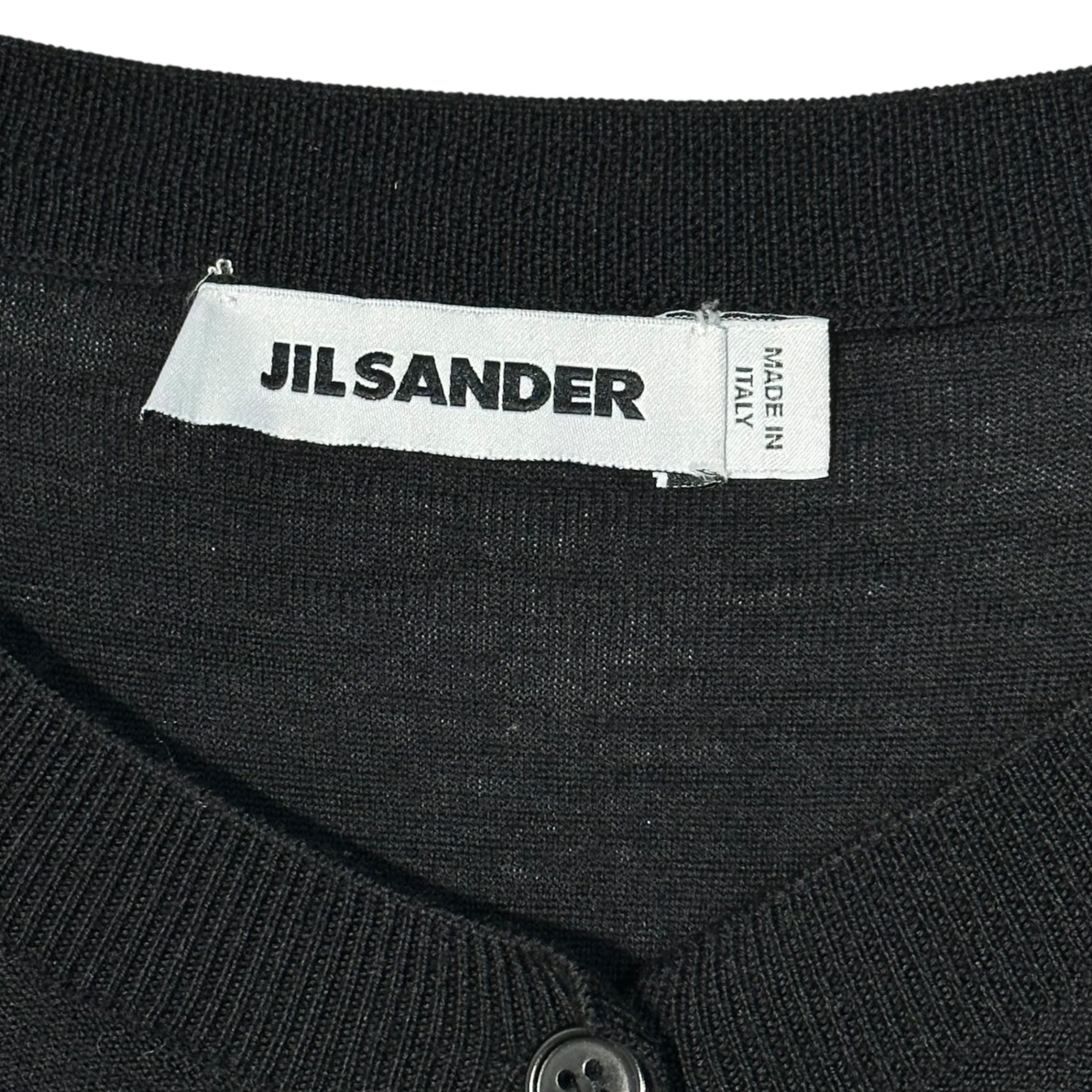 JIL SANDER(ジルサンダー) Wool Silk Top One Button Knit Cardigan ウール シルク トップ ワンボタン ニット カーディガン 754078 WY220748 34(XS程度) ブラック 薄手
