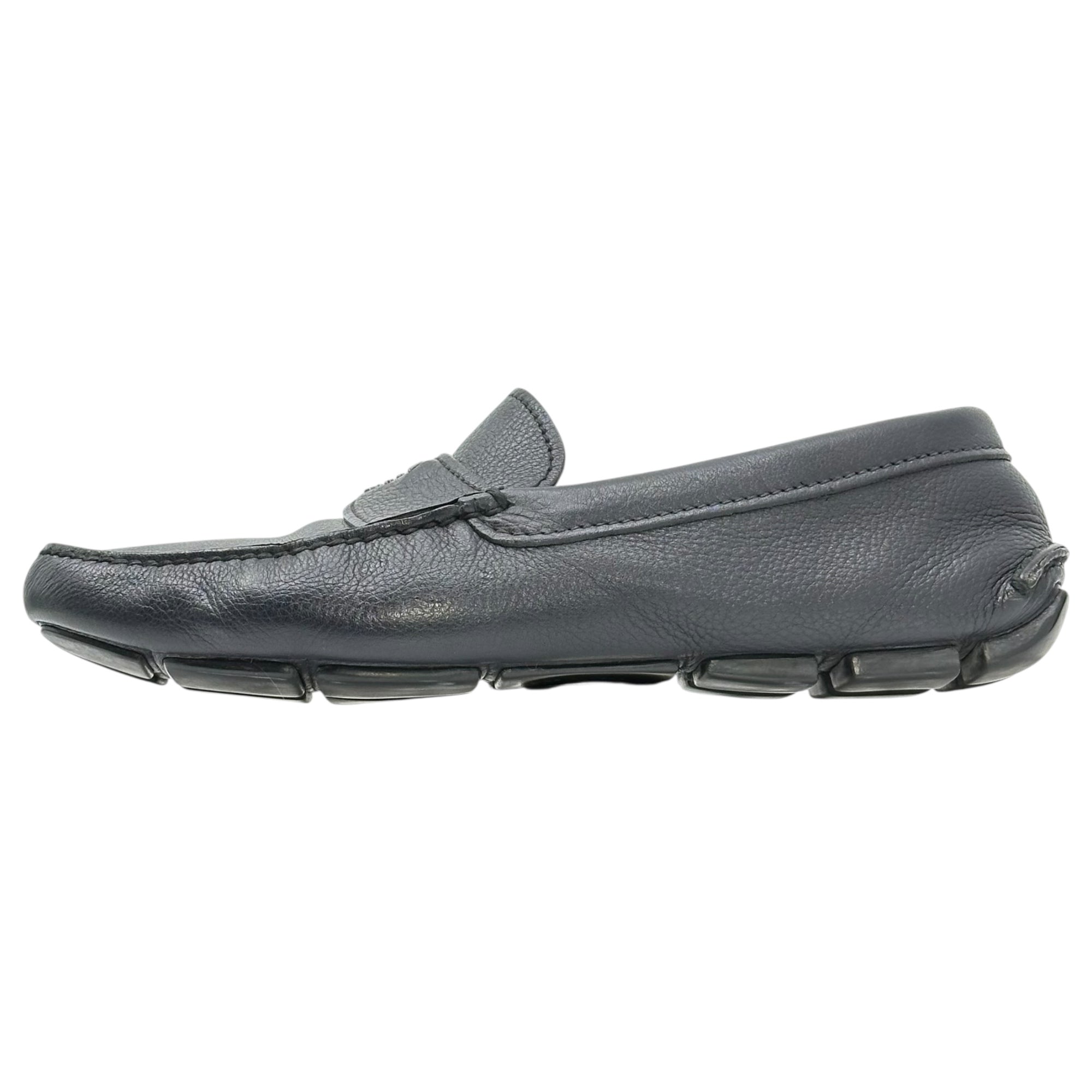 PRADA(プラダ) Emblem Logo Leather Driving Shoes エンブレム ロゴ レザー ドライビング シューズ 2170 7 1/2 2D(26.5cm程度) ダークネイビー ローファー