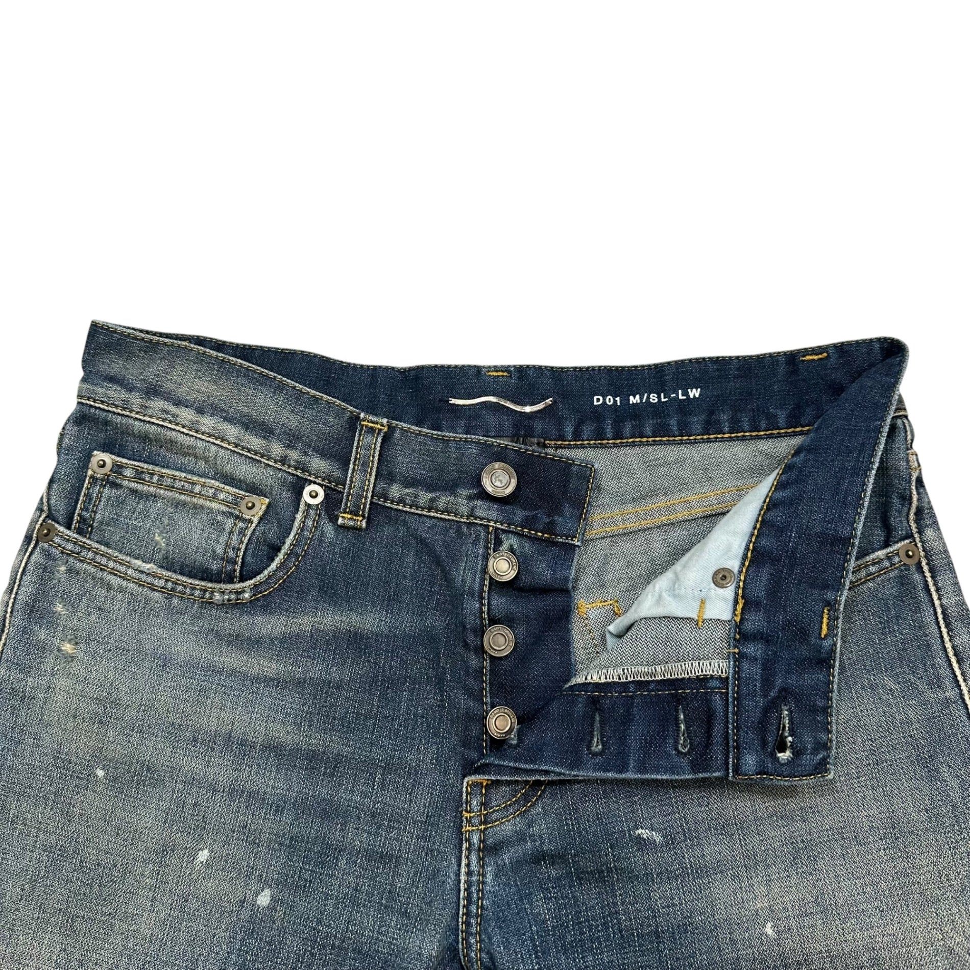 SAINT LAURENT PARIS (サンローランパリ) 13AW By Hedi Slimane Slim-Fit Denim Pants エディ期 ペンキ ダメージ 加工 スリム フィット デニム パンツ 325869 29 インディゴ スキニー