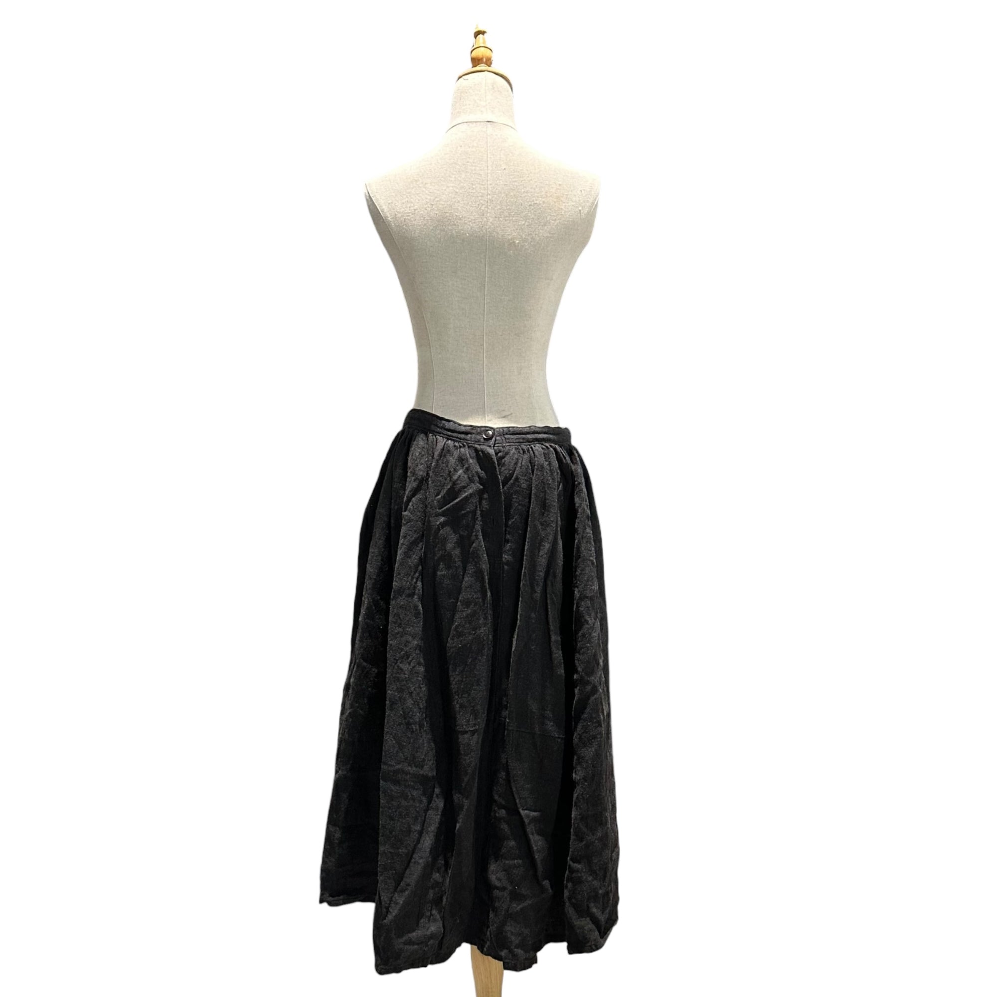 ikkuna/suzuki takayuki(イクナスズキタカユキ) Waist Gather Linen wool skirt ウエスト ギャザー リネン ウール スカート 1(S程度) ブラック