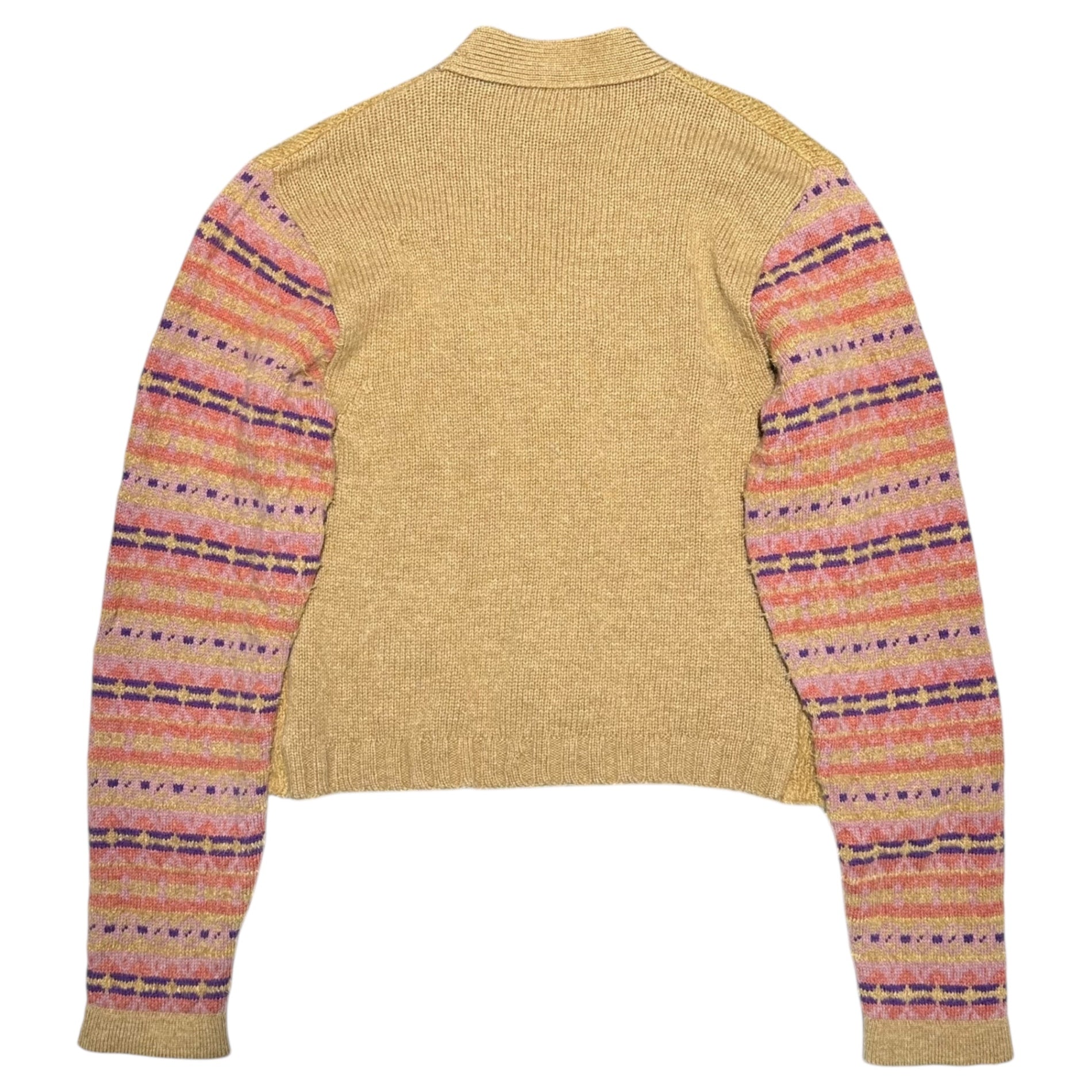 DRIES VAN NOTEN(ドリスヴァンノッテン) 90's Mohair Wool Ethnic Color-Block Knit Cardigan モヘア ウール エスニック 切替 ニット カーディガン L ベージュ 90年代 アーカイブ