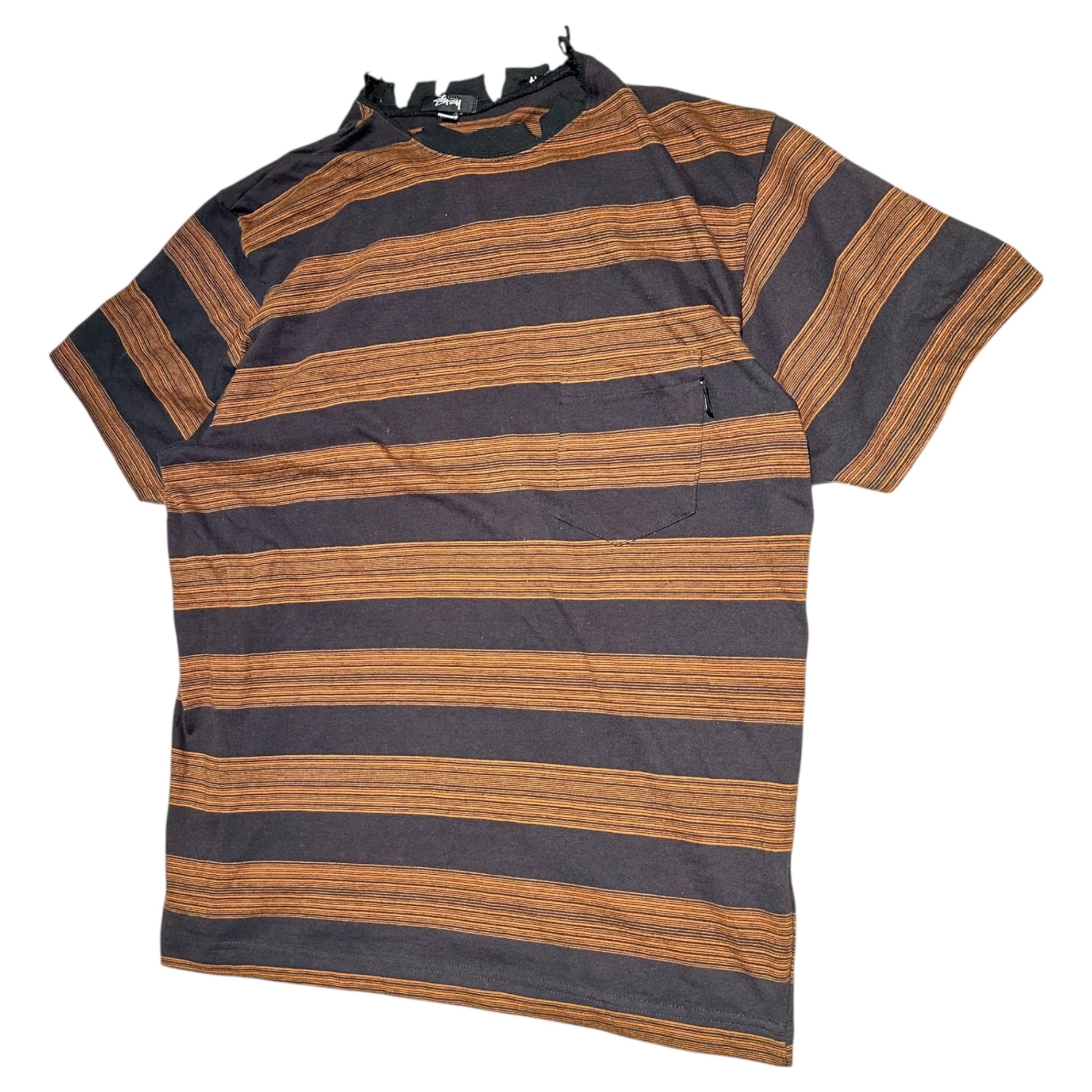 STUSSY(ステューシー) 80's USA Made Vintage Border Pocket Tee ヴィンテージ ボーダー ポケット Tシャツ L ブラック×オレンジ 80年代 初期タグ