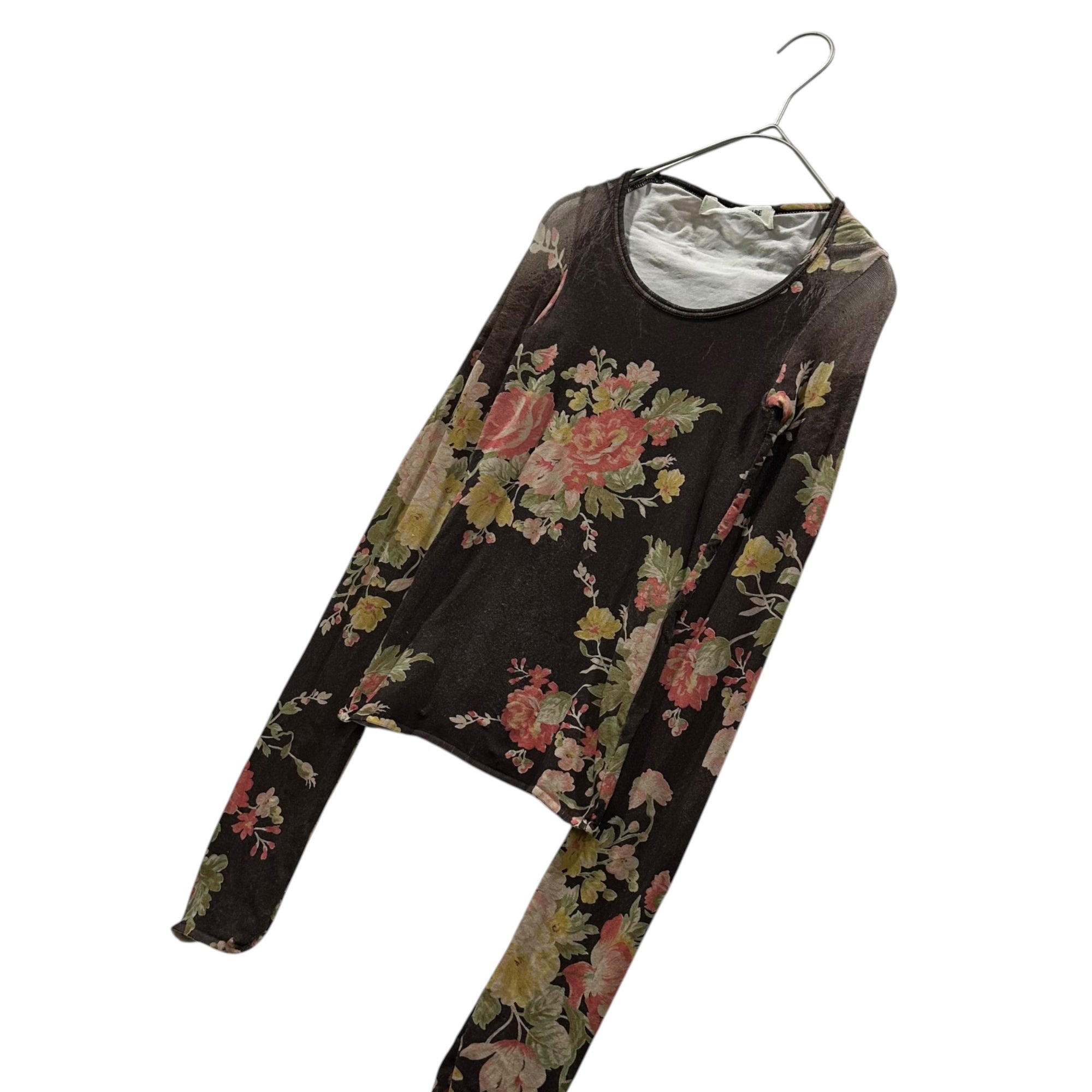 JUNYA WATANABE COMME des GARCONS(ジュンヤワタナベコムデギャルソン) 2002SS Floral-Print L/S Cut-and-Sew フローラル プリント 長袖 カットソー JE-T026 FREE ブラウン×ピンク AD2001